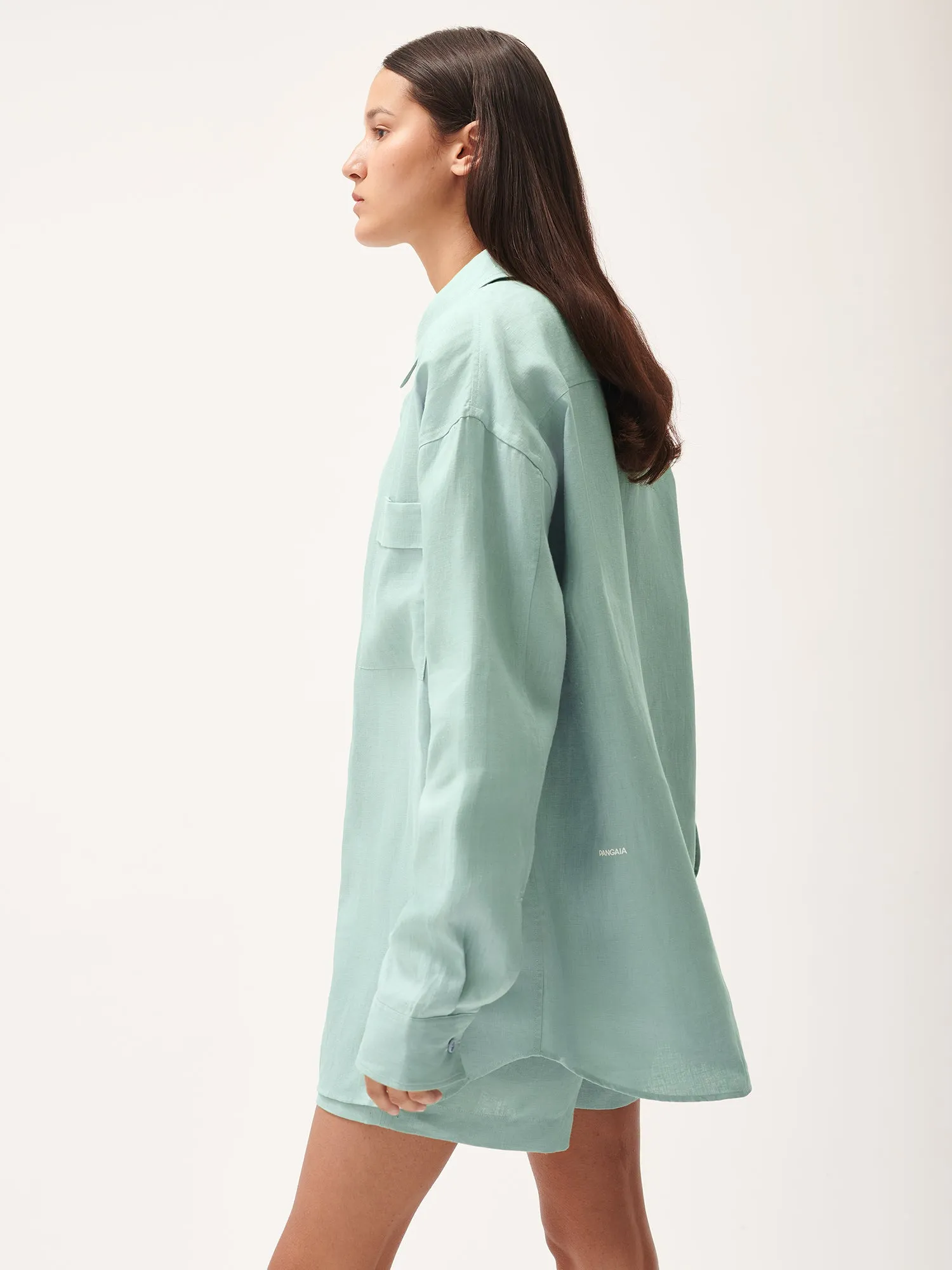 DNA Aloe Linen Collared Long Sleeve Shirt—eucalyptus blue