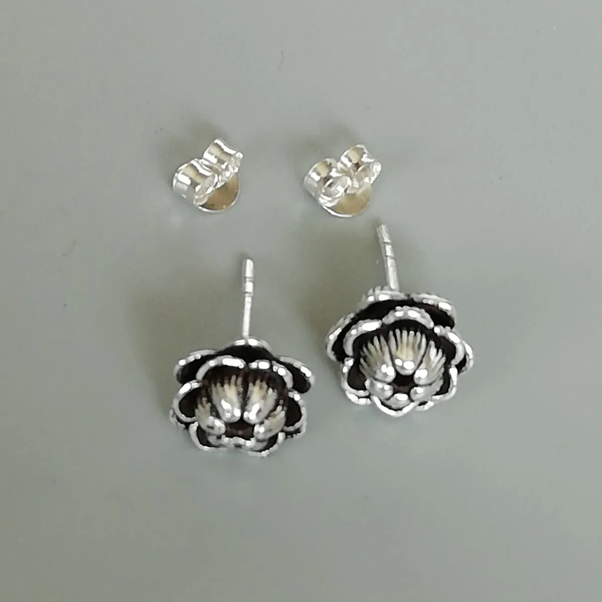 Double sided sterling silver karen tribe earrings | Filigree cone studs | Lotus studs | Ethnic jewelry | E1009