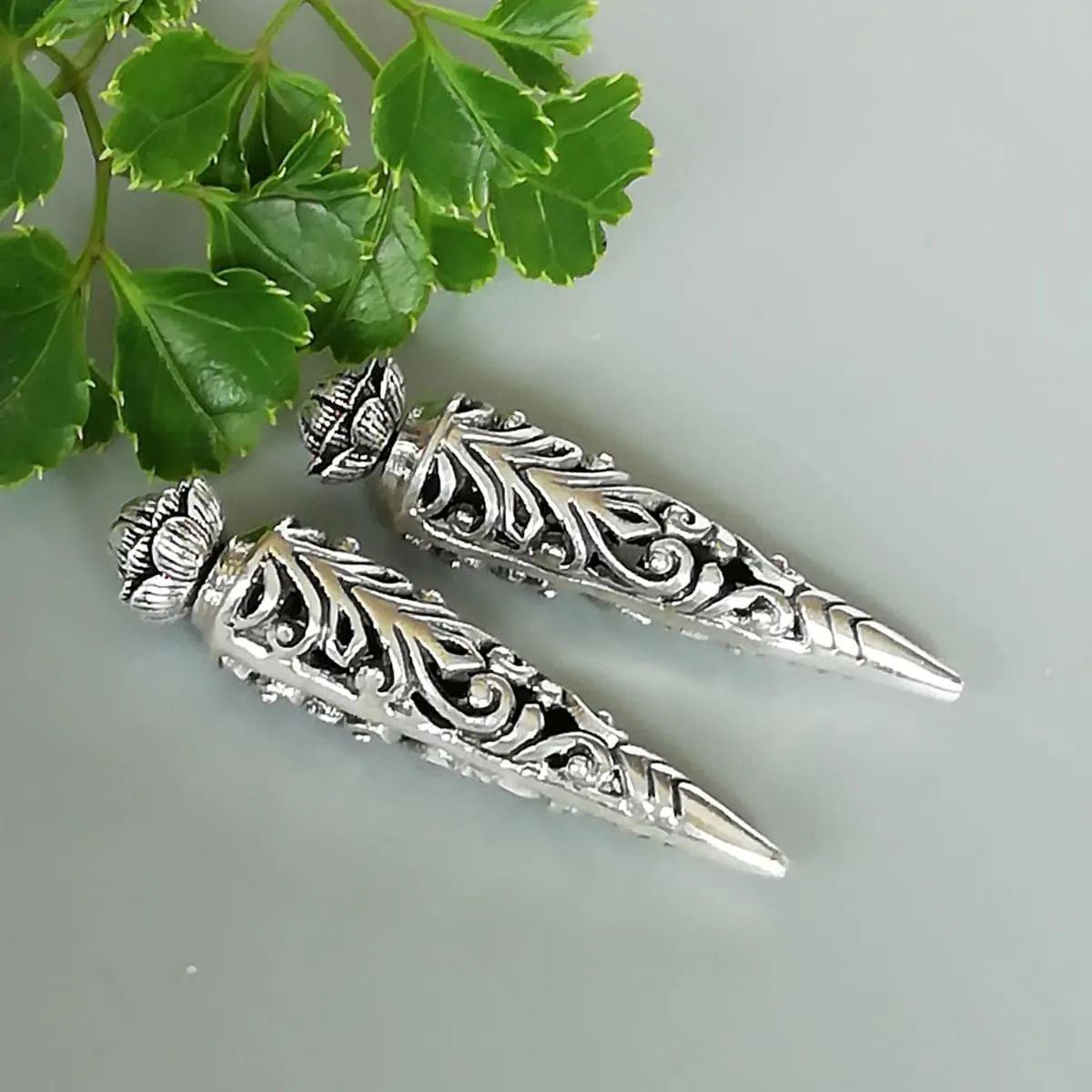 Double sided sterling silver karen tribe earrings | Filigree cone studs | Lotus studs | Ethnic jewelry | E1009