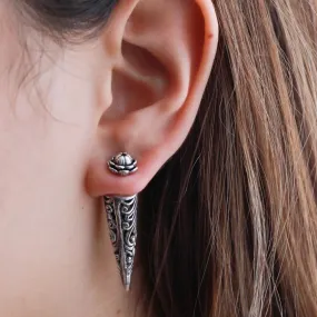 Double sided sterling silver karen tribe earrings | Filigree cone studs | Lotus studs | Ethnic jewelry | E1009