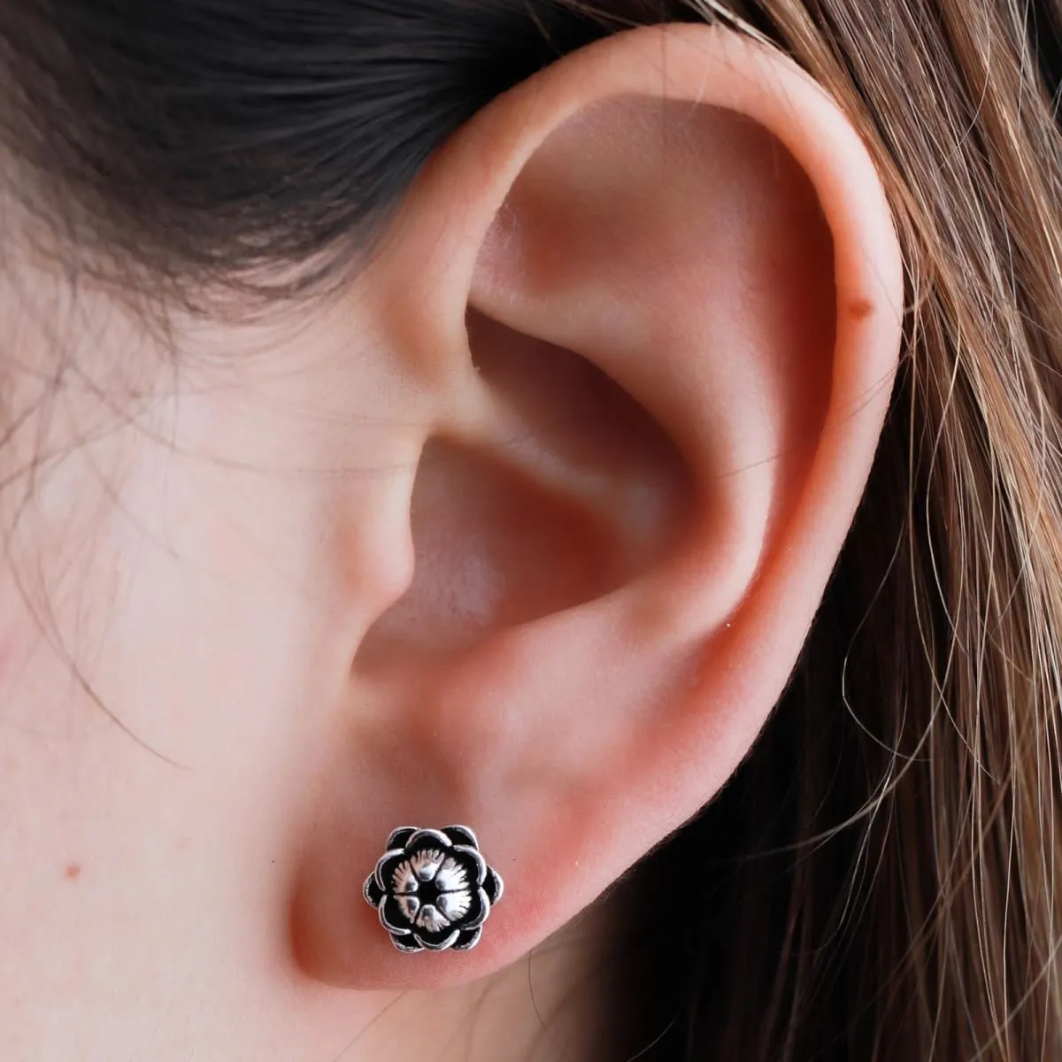 Double sided sterling silver karen tribe earrings | Filigree cone studs | Lotus studs | Ethnic jewelry | E1009