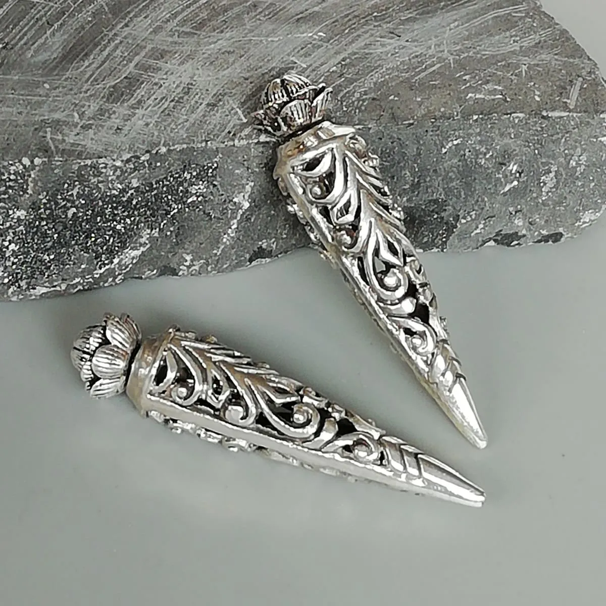 Double sided sterling silver karen tribe earrings | Filigree cone studs | Lotus studs | Ethnic jewelry | E1009