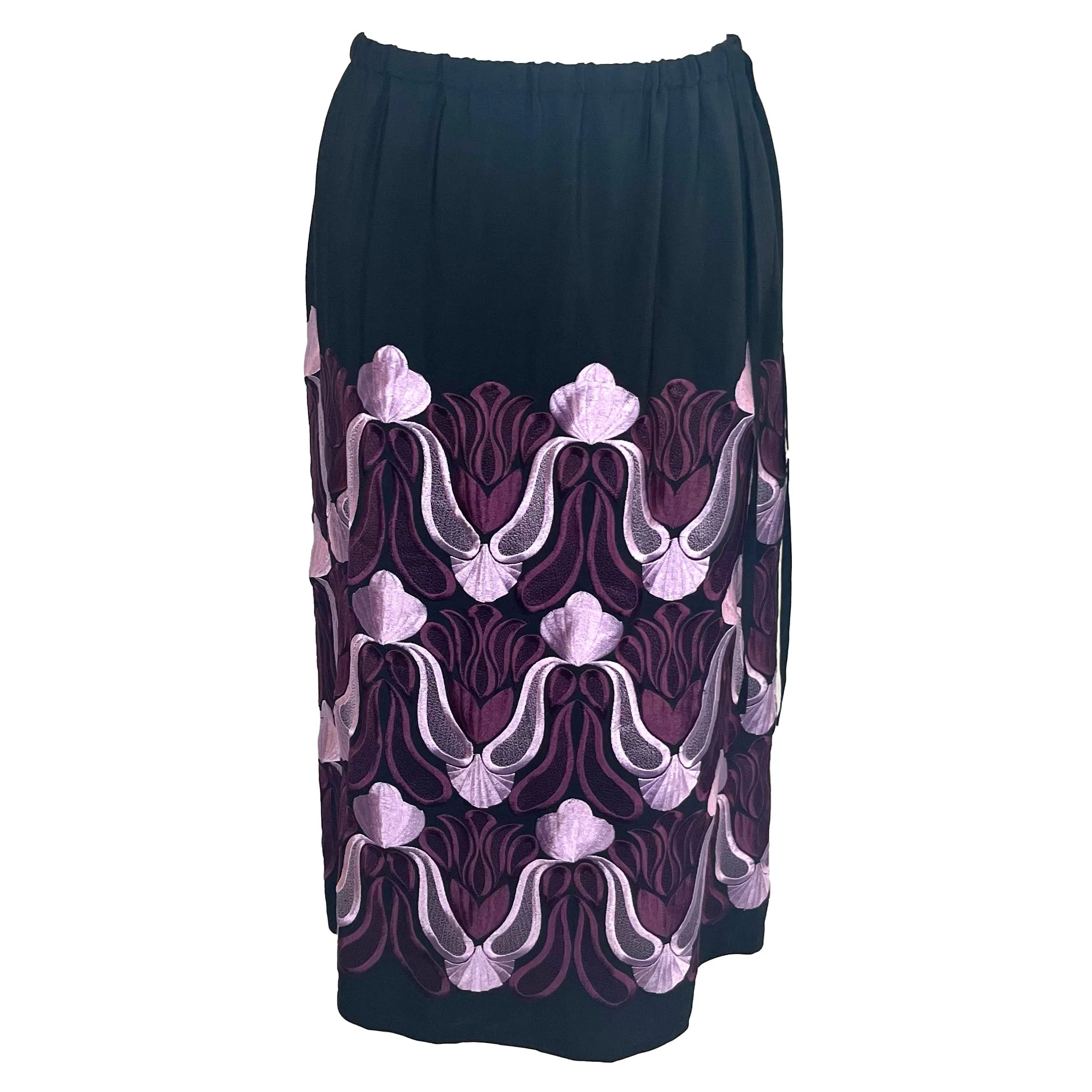 Dries Van Noten Black Lilac & Violet Embroidered Skirt S