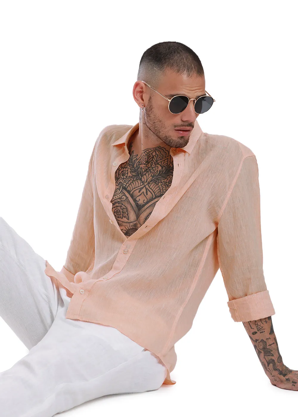 Dusky Orange Pure Irish Linen Shirt