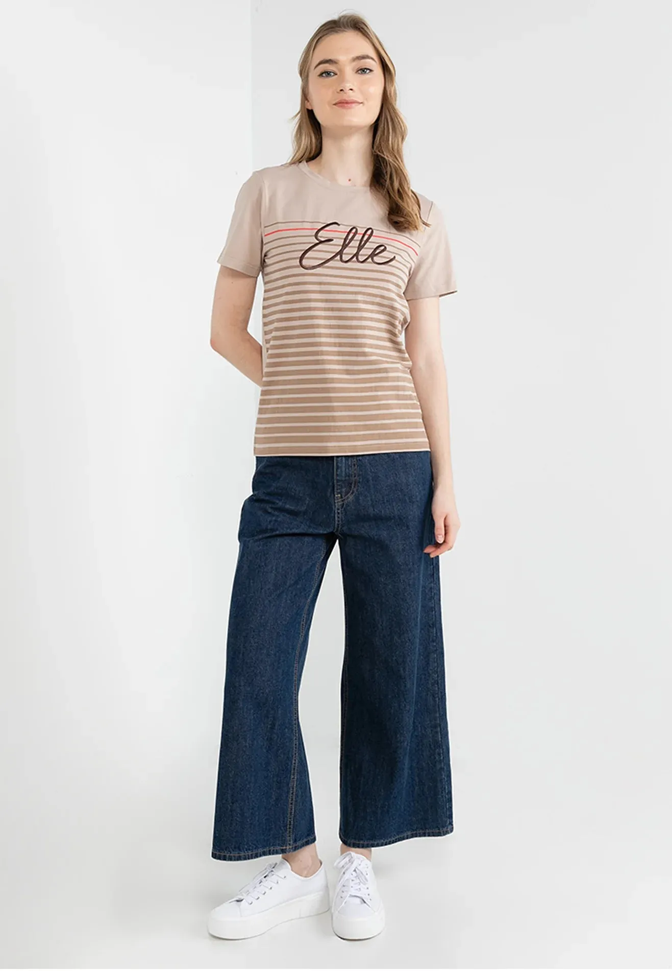 ELLE Active Logo All Over Striped Basic Tee