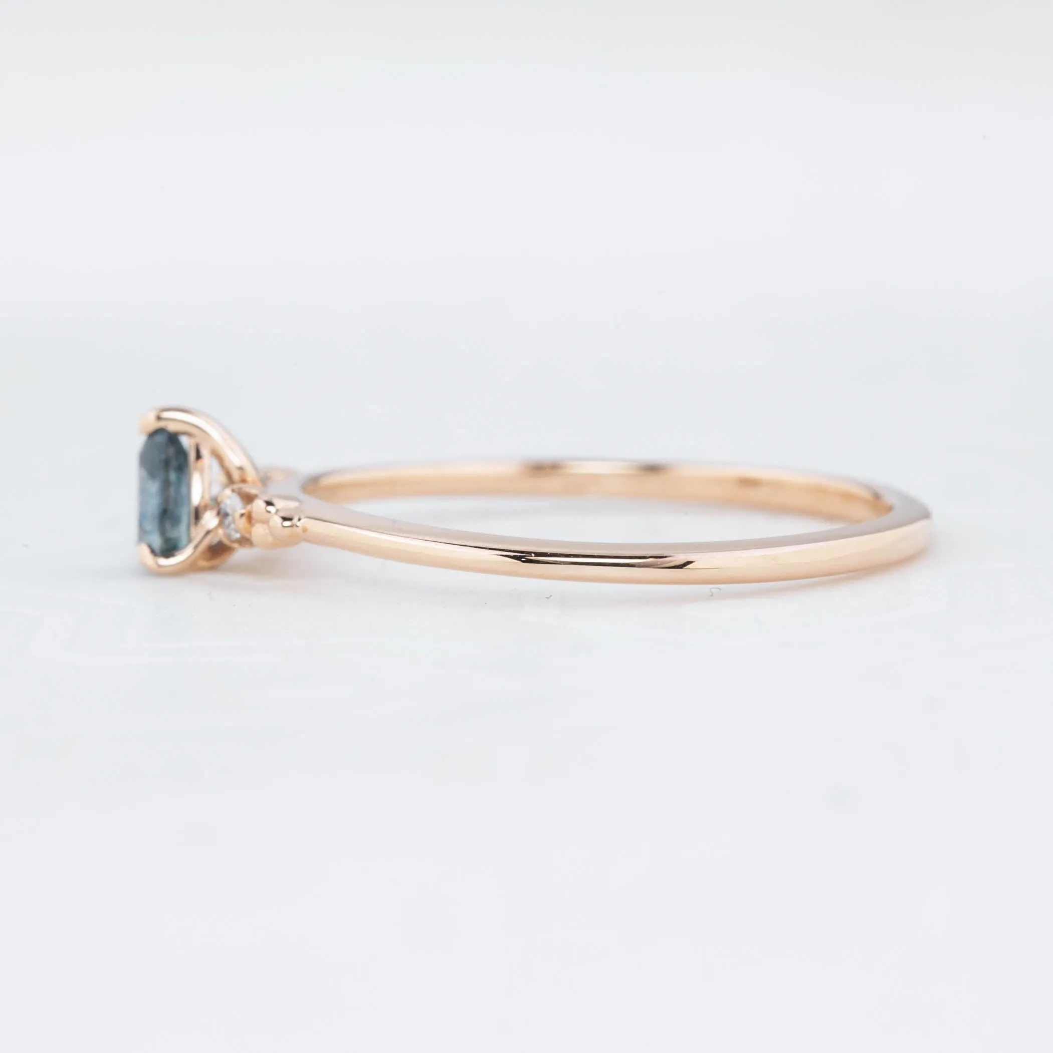 Estel Ring - 0.15ct Blue Green Montana Sapphire Ring, 14k Rose Gold