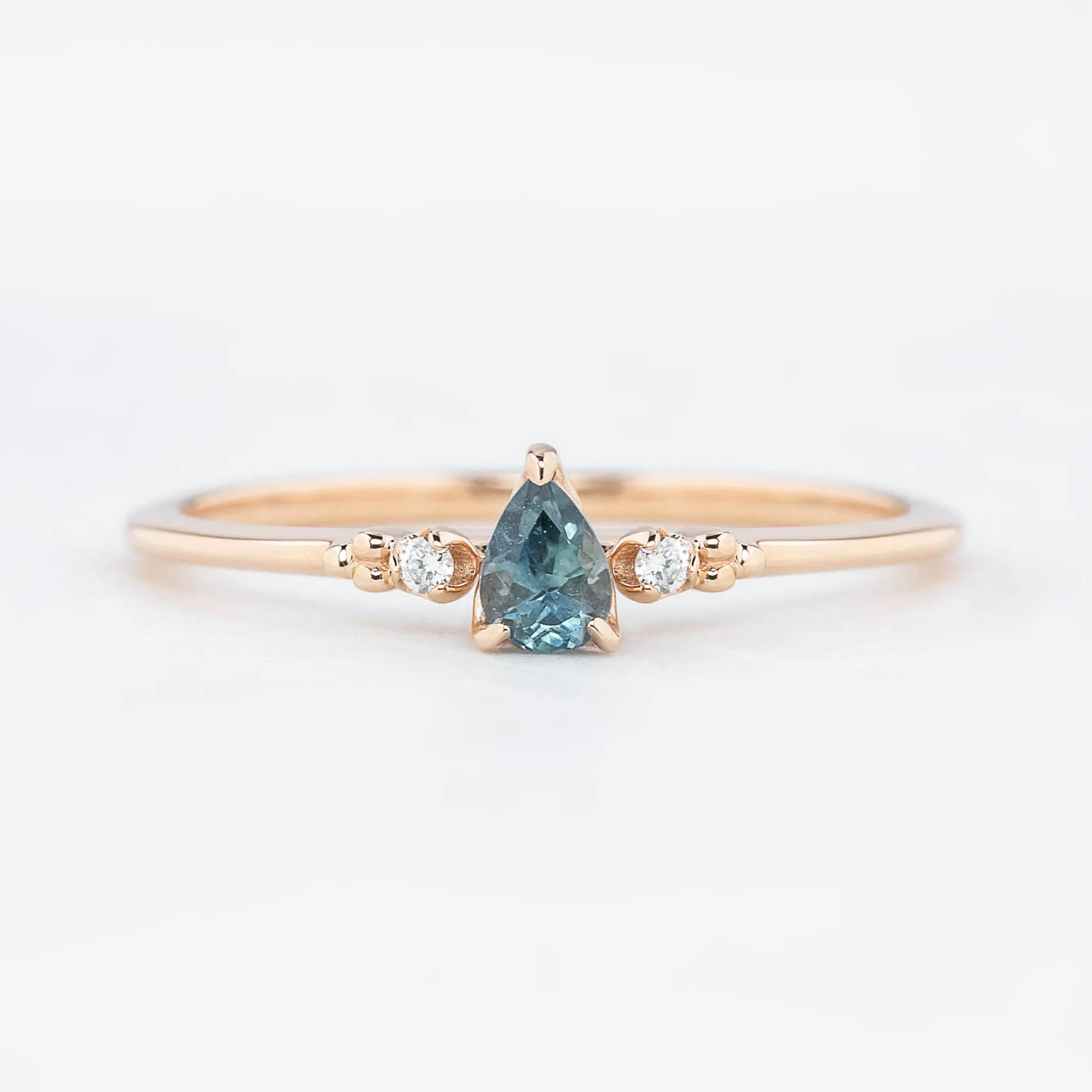 Estel Ring - 0.15ct Blue Green Montana Sapphire Ring, 14k Rose Gold