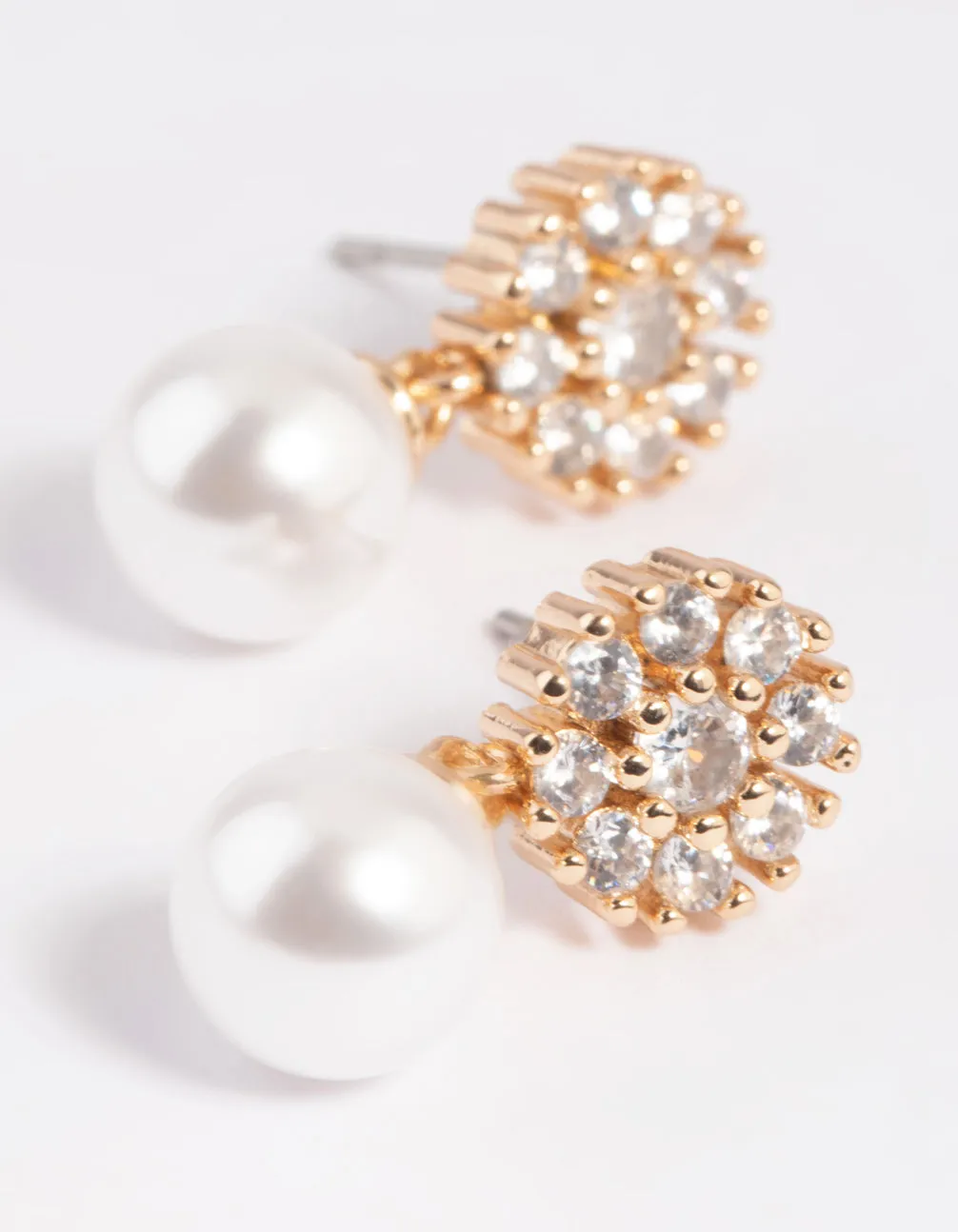 Gold Cubic Zirconia Flower & Pearl Drop Earrings