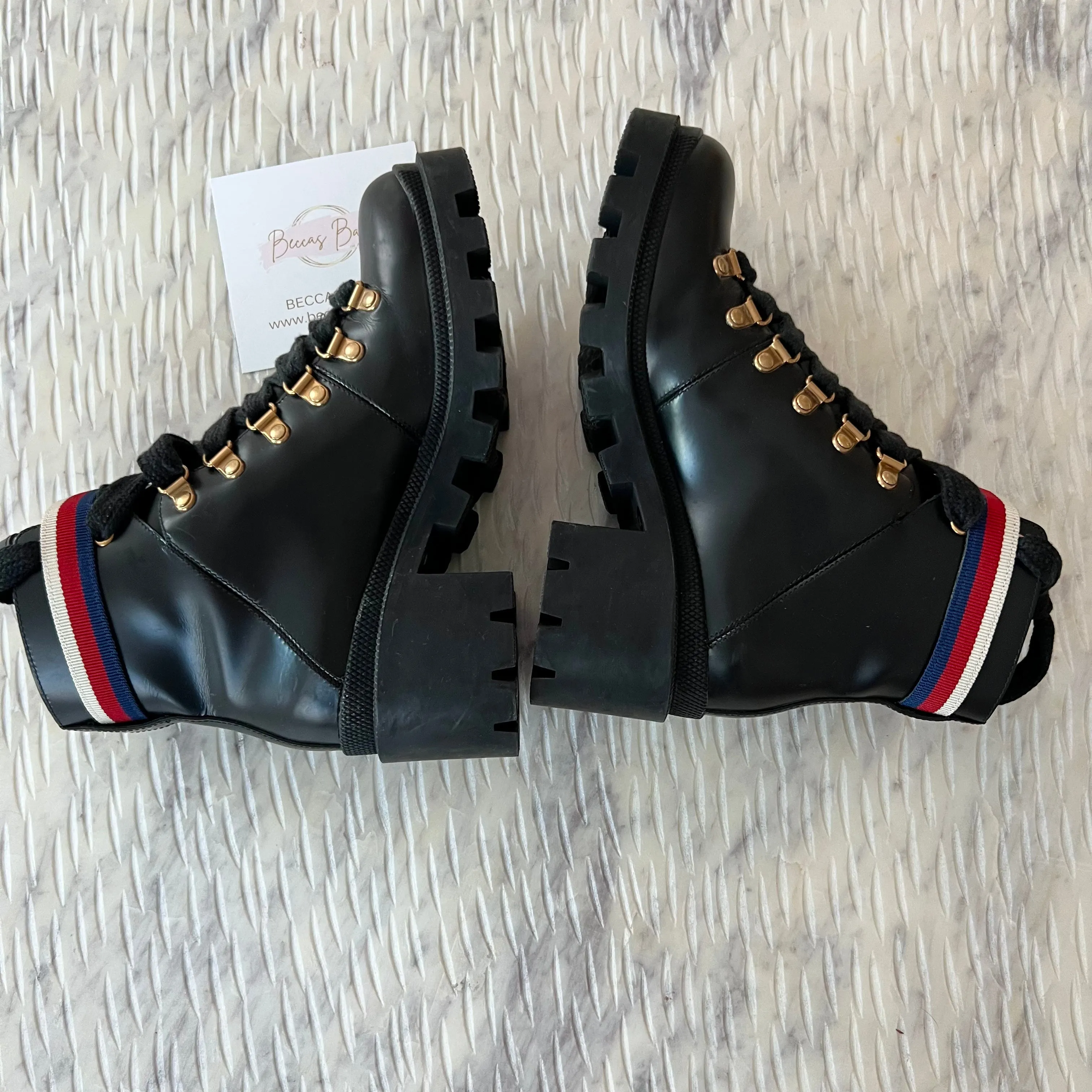 GUCCI Black Leather Sylvie Boots