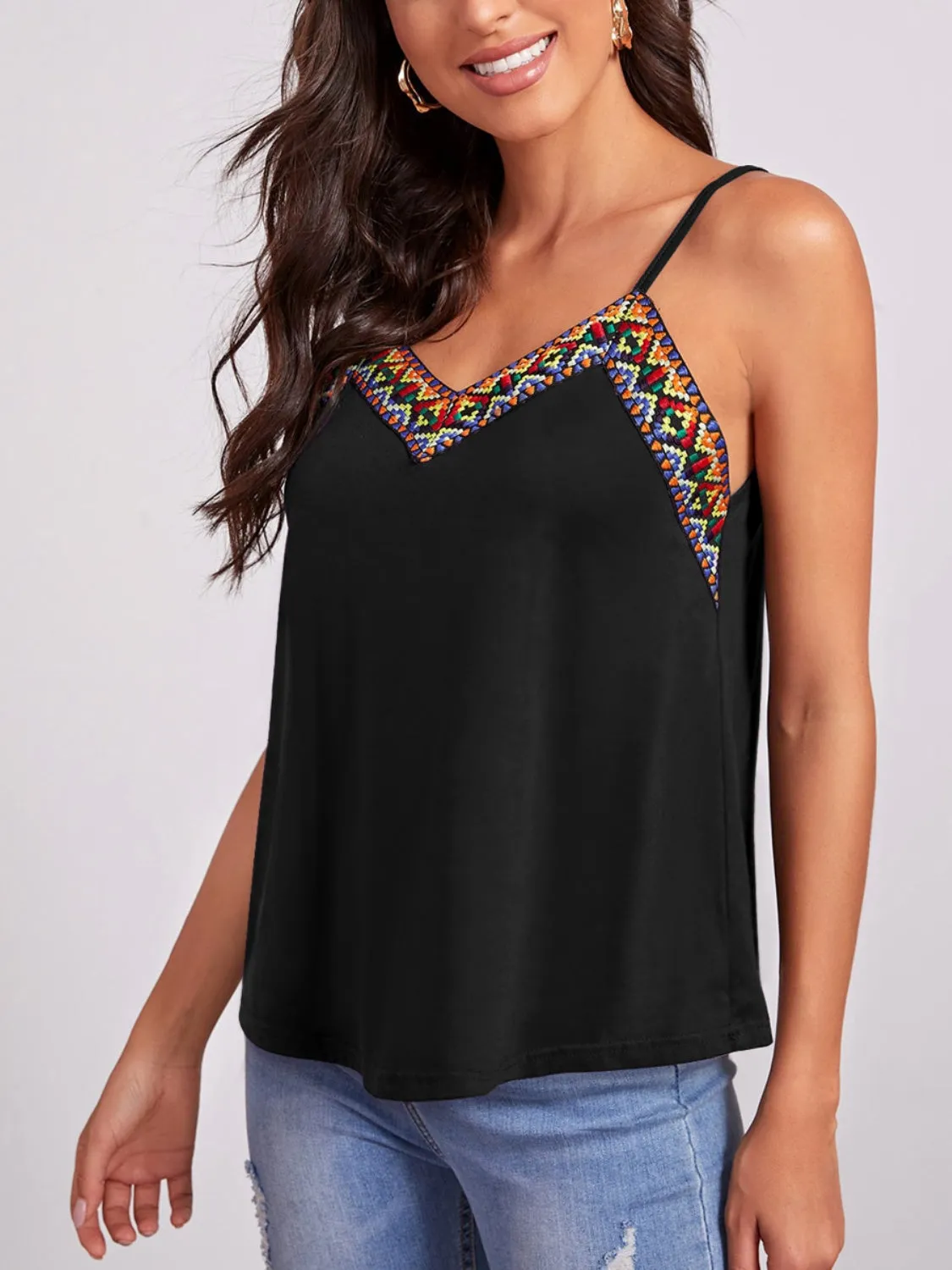 Hippie Ethic Tank Top Geometric V-Neck Spaghetti Strap Cami