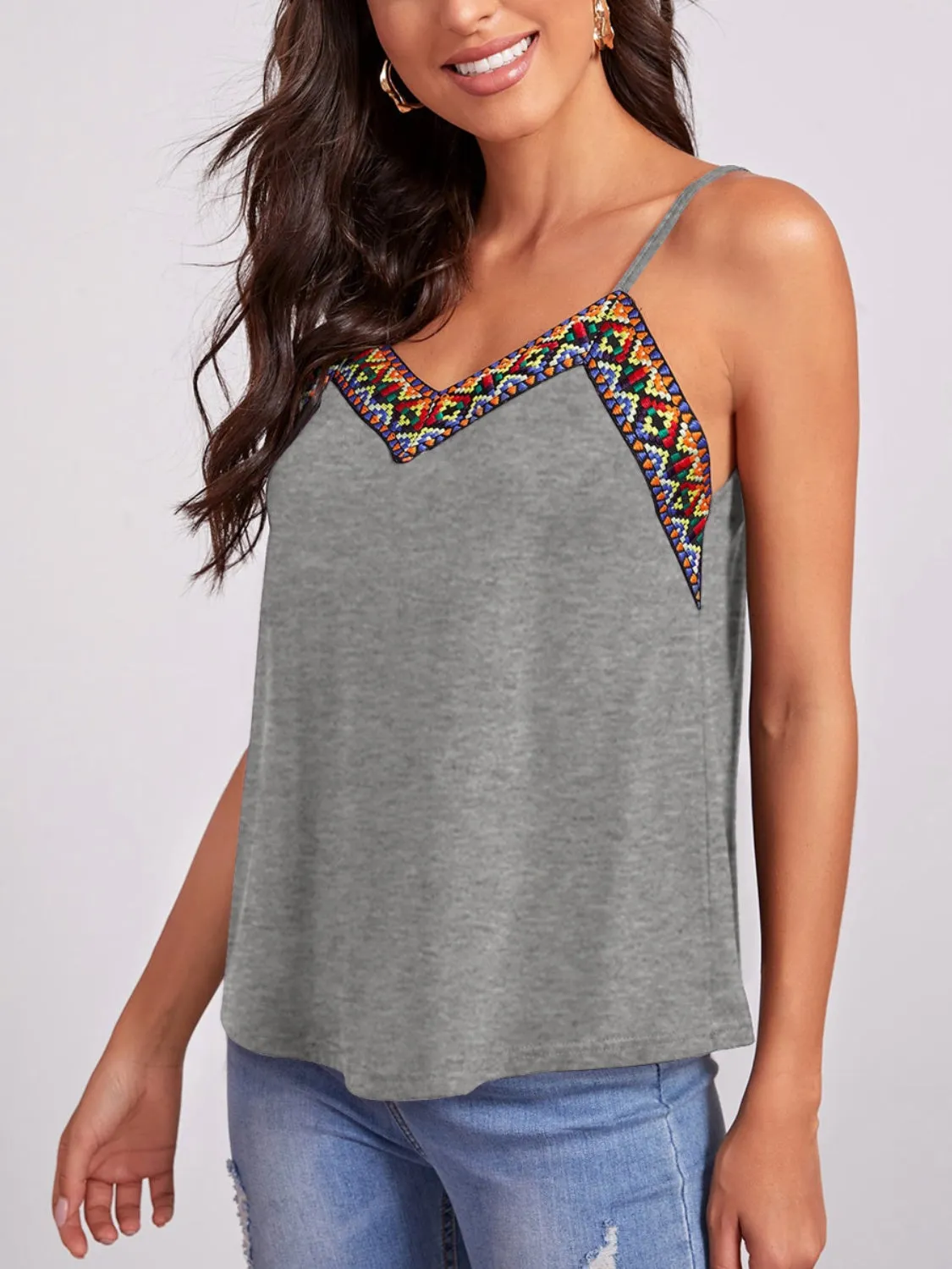 Hippie Ethic Tank Top Geometric V-Neck Spaghetti Strap Cami