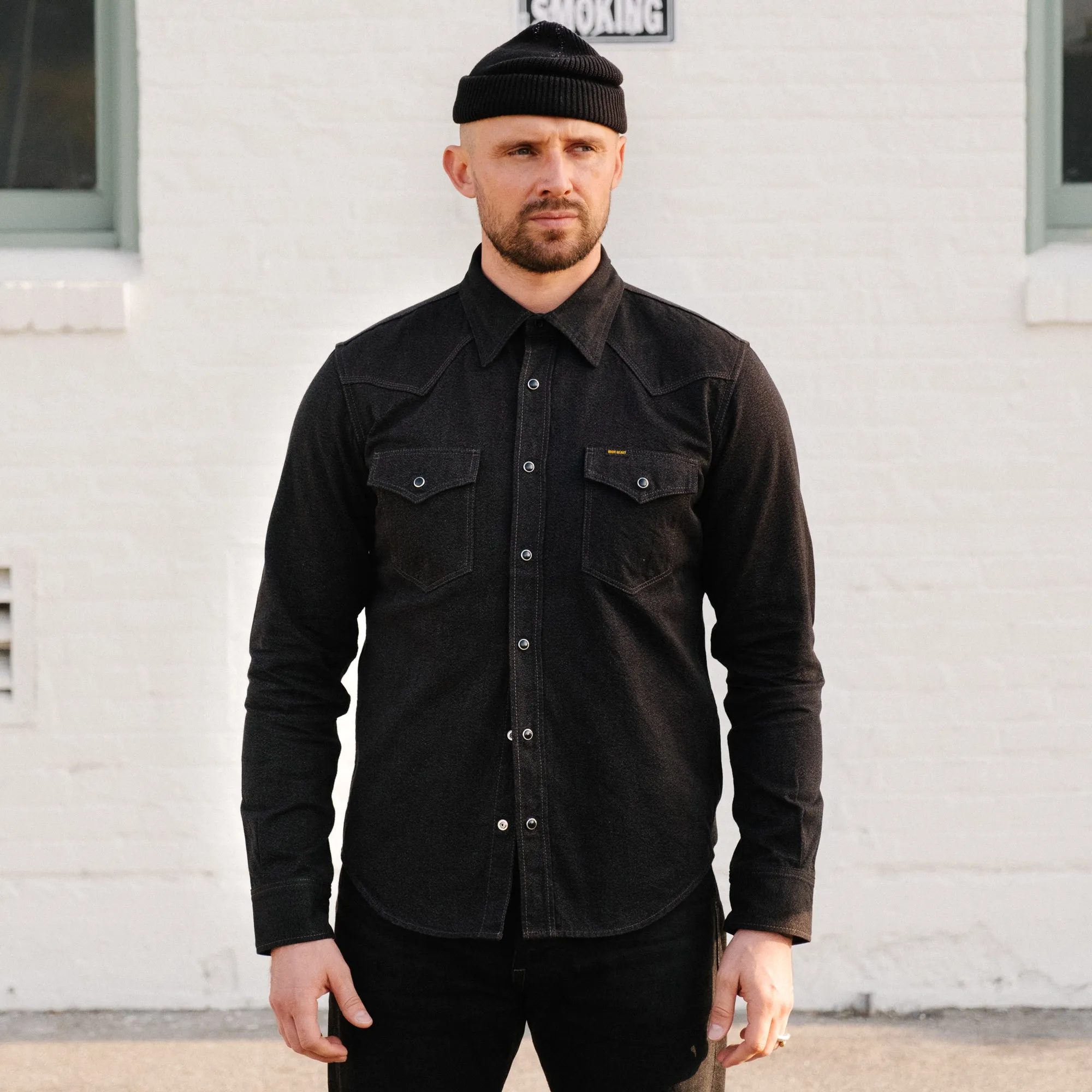 Iron Heart IHSH-367-BLK 10oz Mock Twill Western Shirt Black