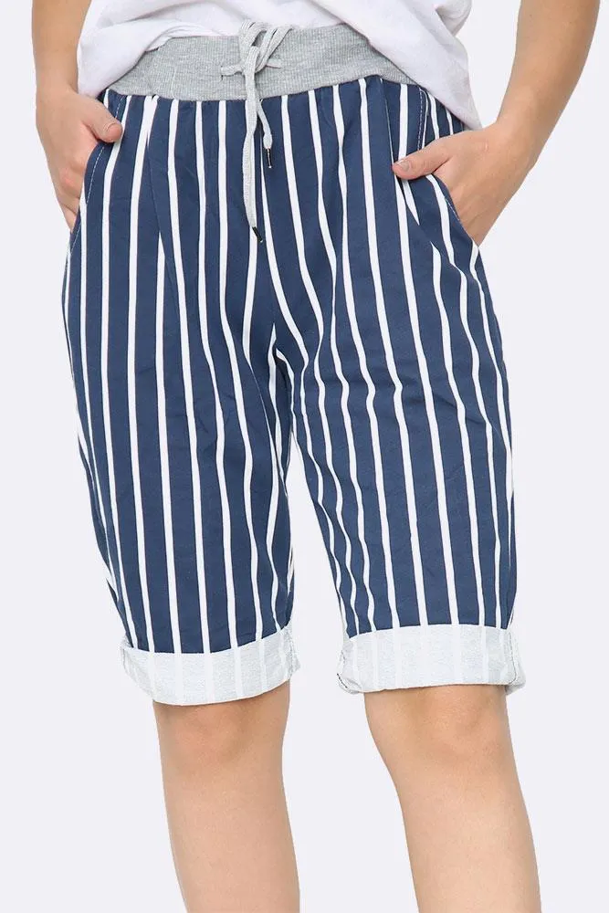 Italian Stripe Print 3/4 Trouser