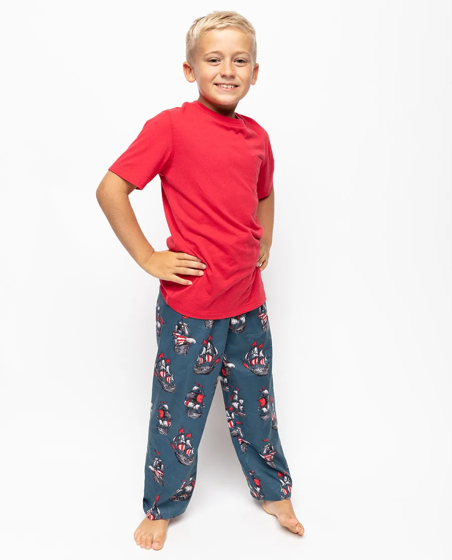 Jasper Boys Jersey T-shirt and Pirate Ship Print Pyjama Set