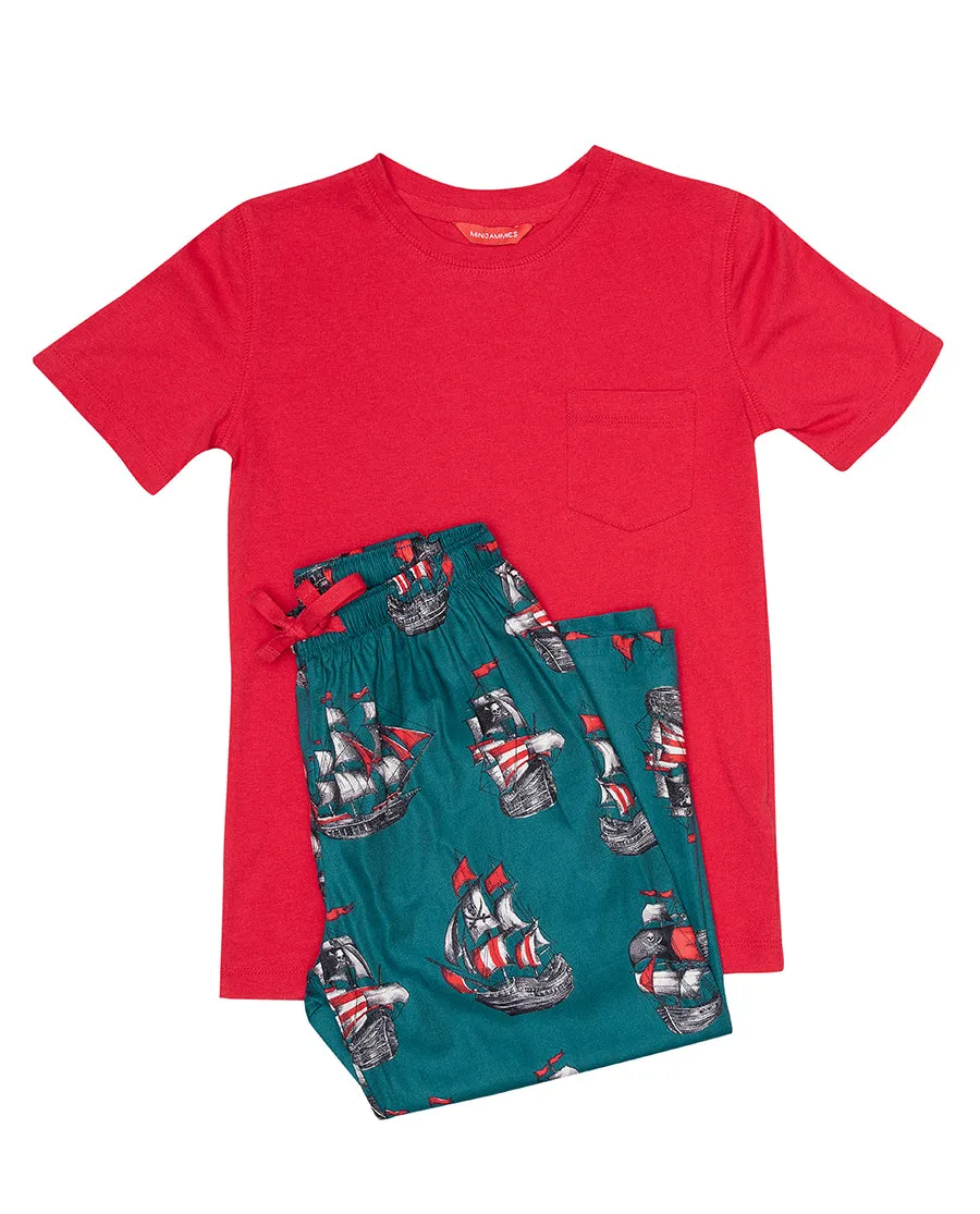 Jasper Boys Jersey T-shirt and Pirate Ship Print Pyjama Set