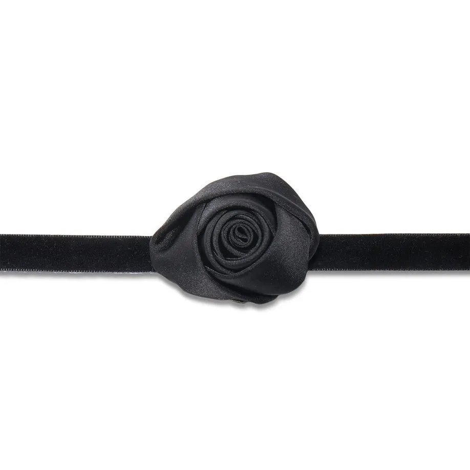 JET SILK ROSETTE RIBBON CHOKER