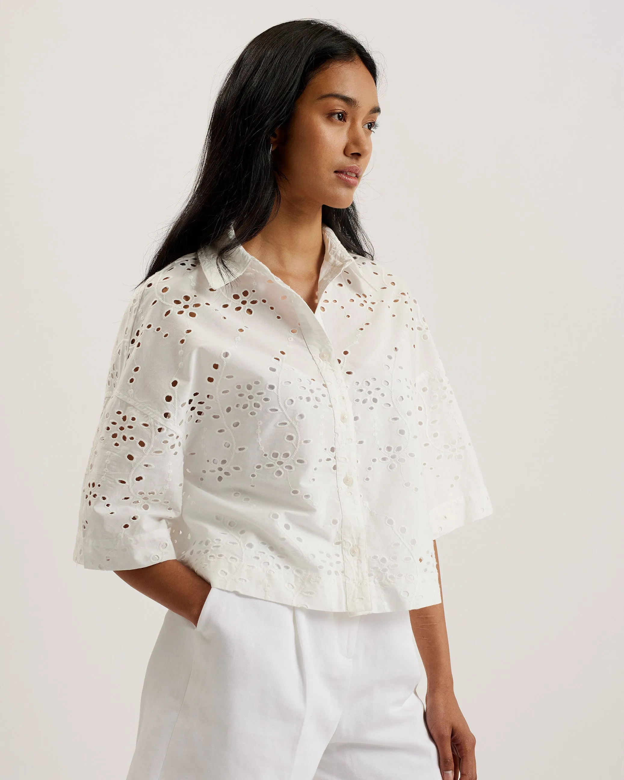 Kilkis Broderie Cropped Shirt White