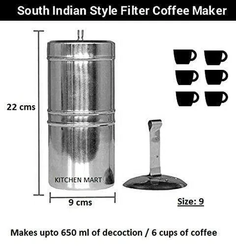 Kitchen Mart Stainless Steel South Indian Coffee Filter Size:9 (650ML) (6 cups)