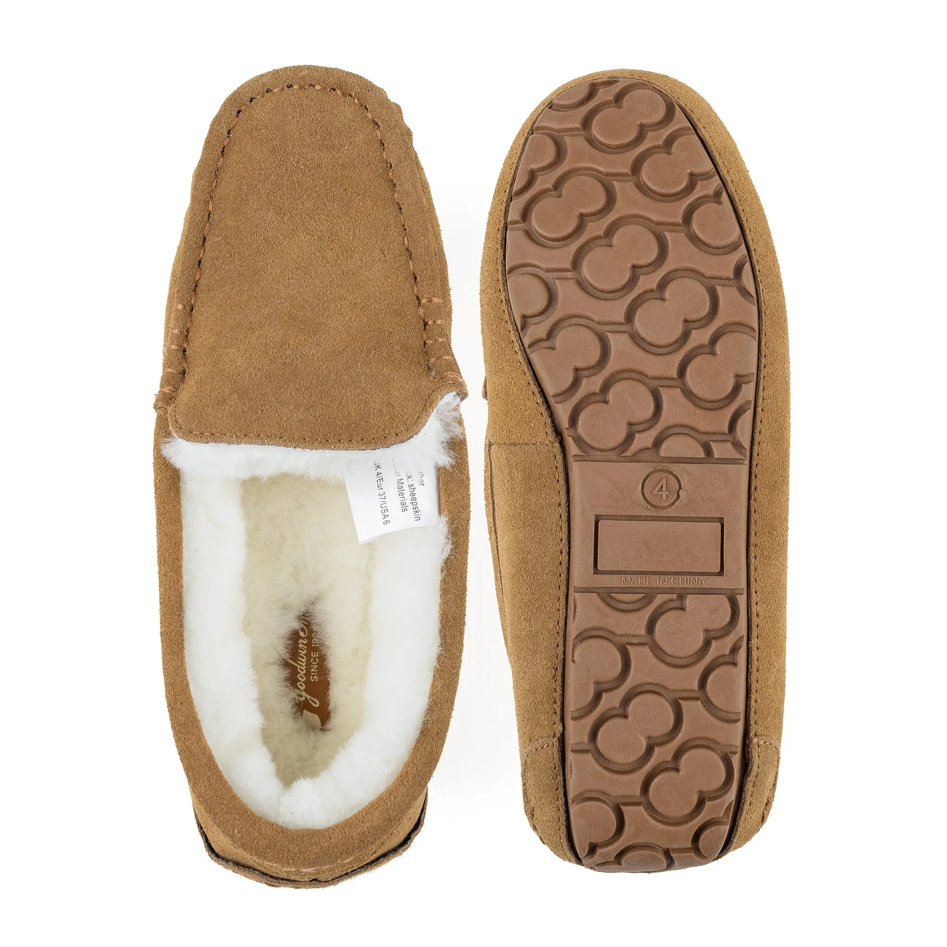 Ladies Evelyn Grey Tan Sheepskin Moccasin