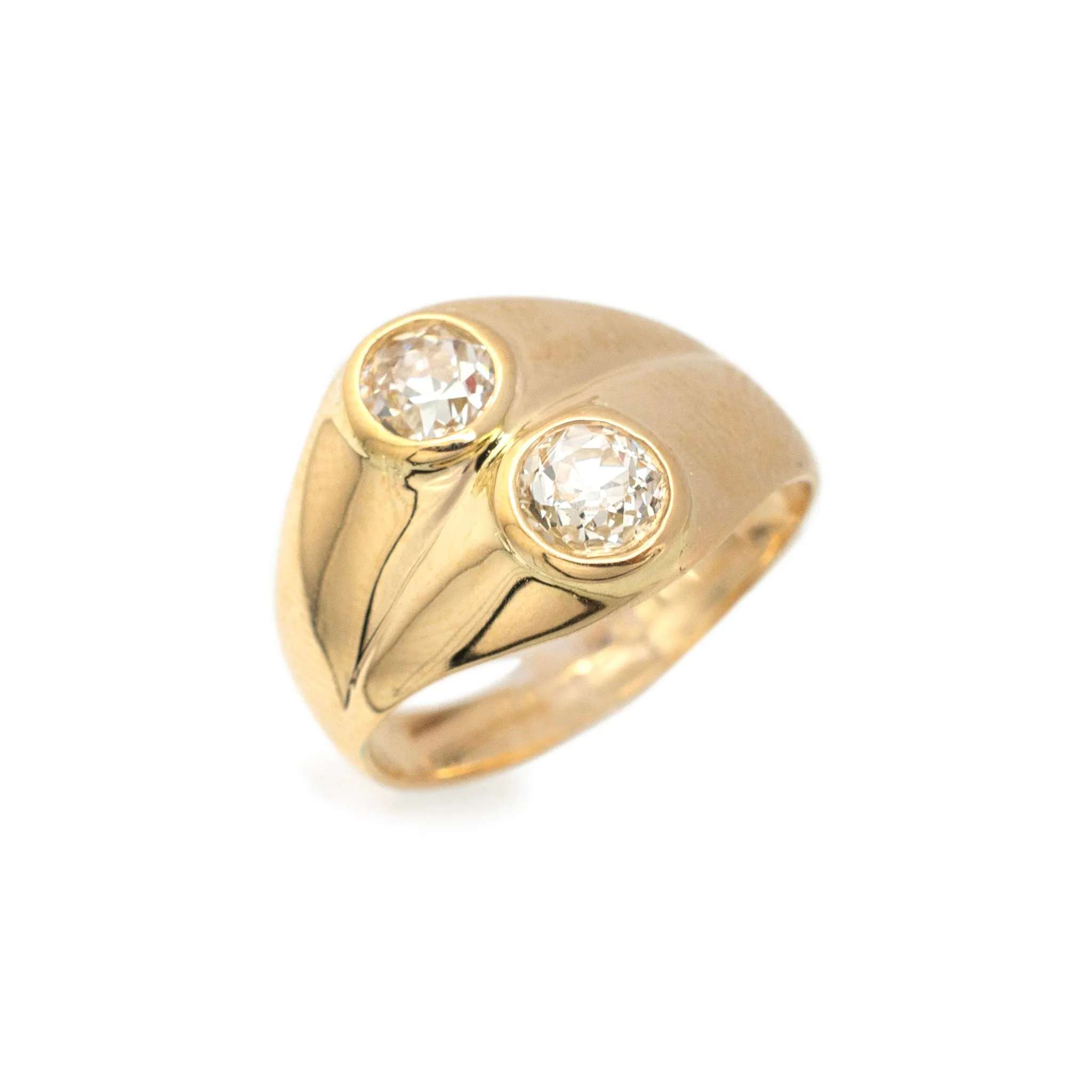 Ladies Vintage 14K Yellow Gold Double Old European Cocktail Ring