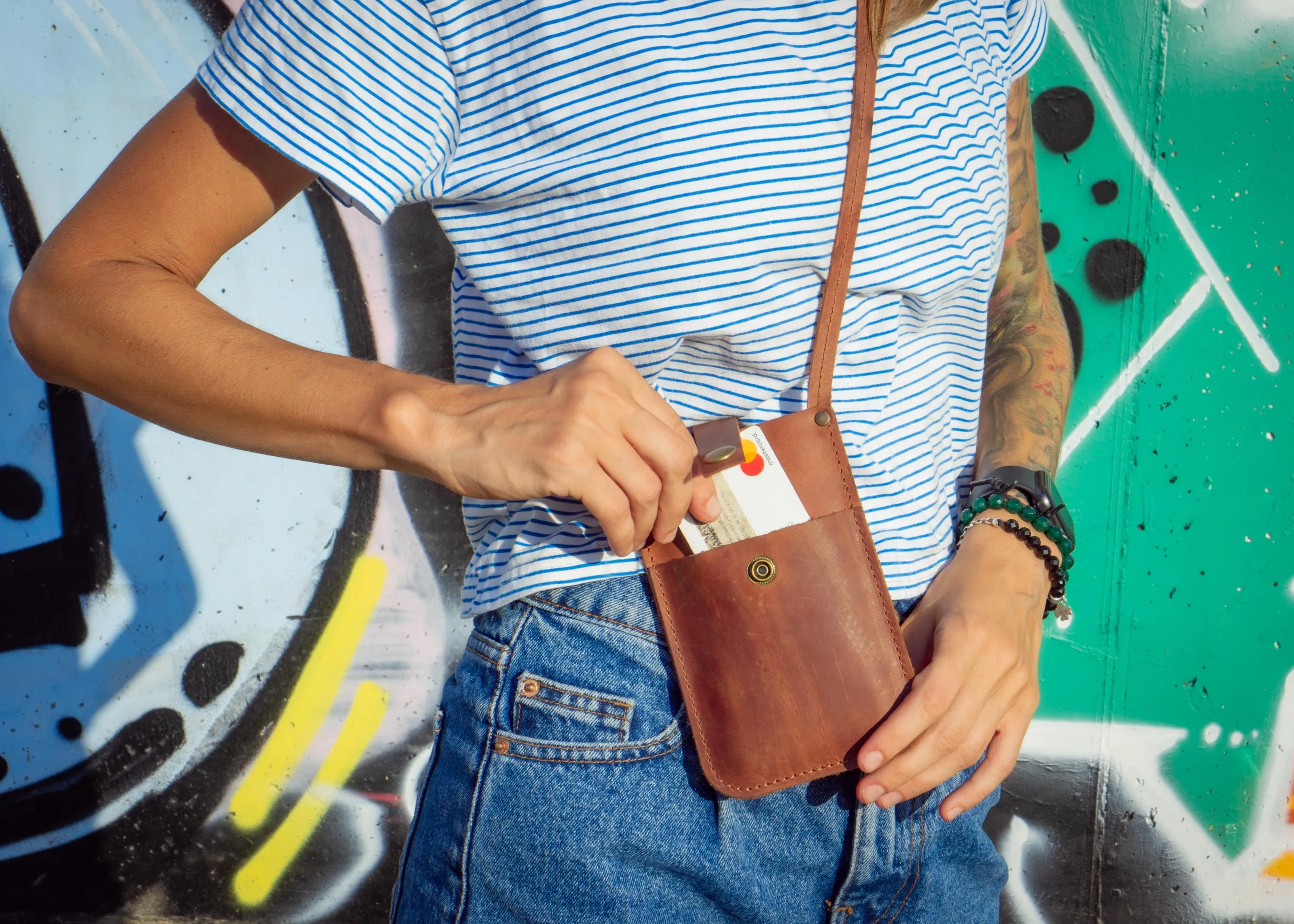 Leather Phone Bag Noble | Handmade | Designer Crossbody Tan Bag