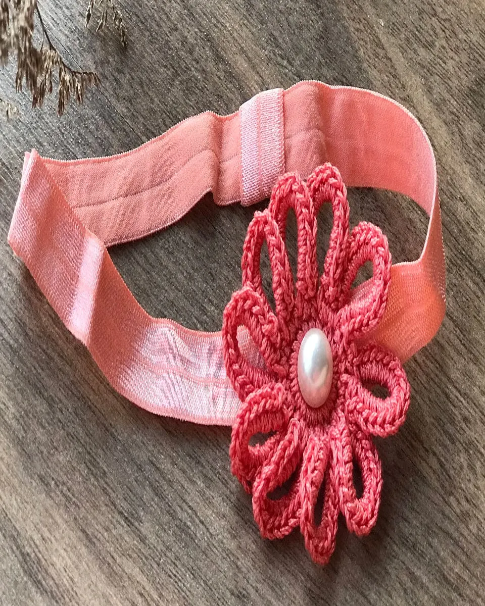 Loop Flower Elastic Hairband - Peach