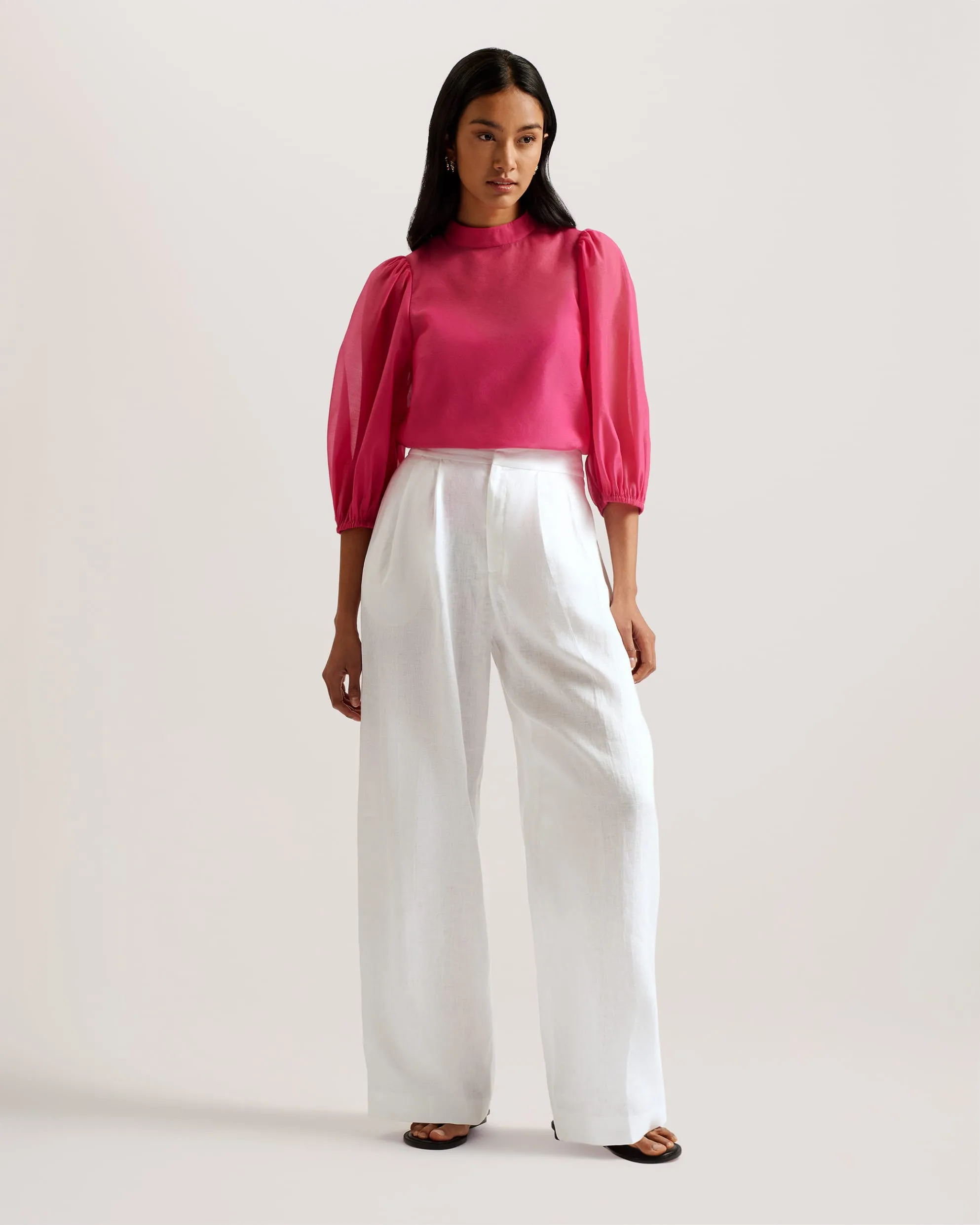 Lucihh Tailored Linen Wide Leg Trousers White