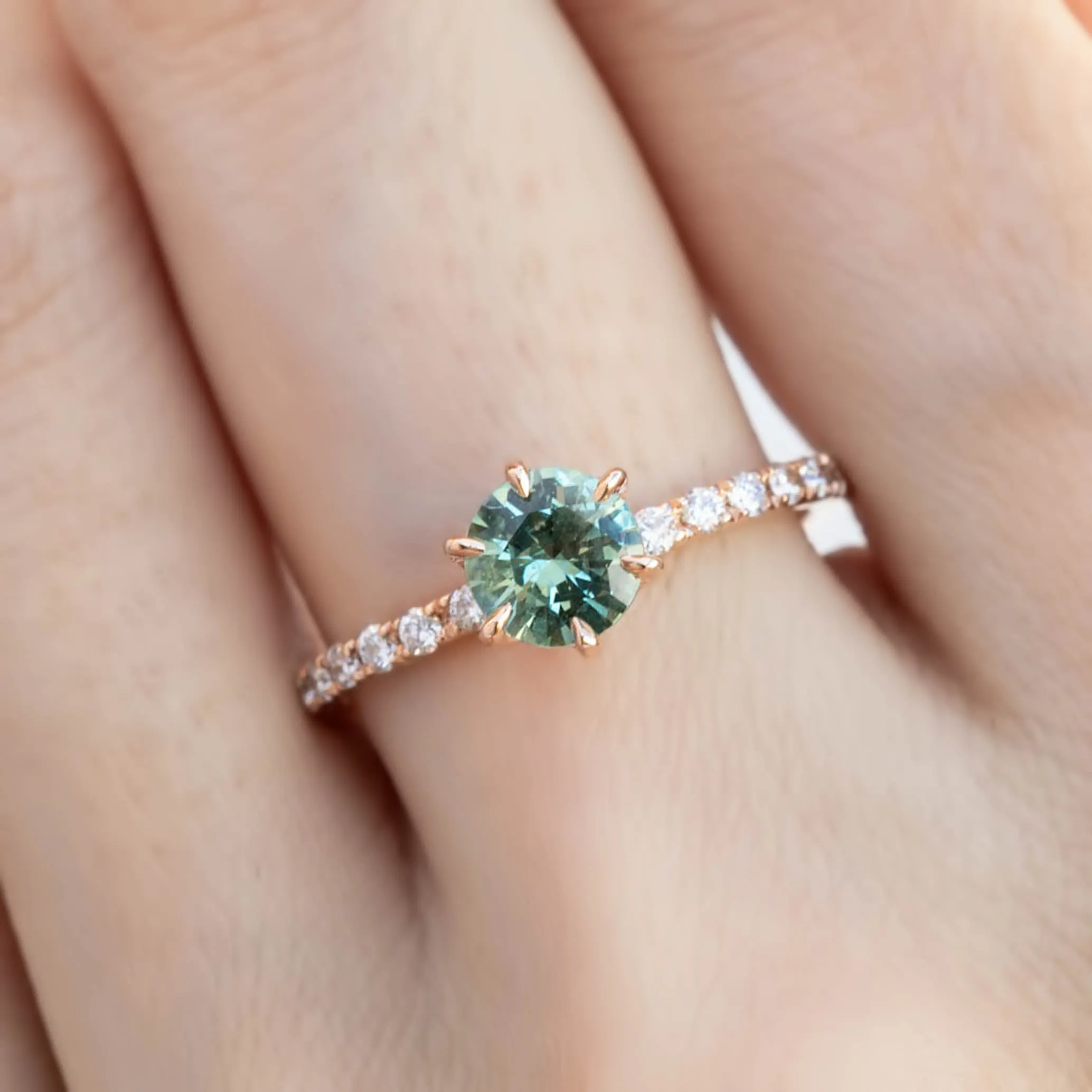 Maria Luxe Ring 0.9ct Light Green Montana Sapphire, 14K Rose Gold (One of a kind)