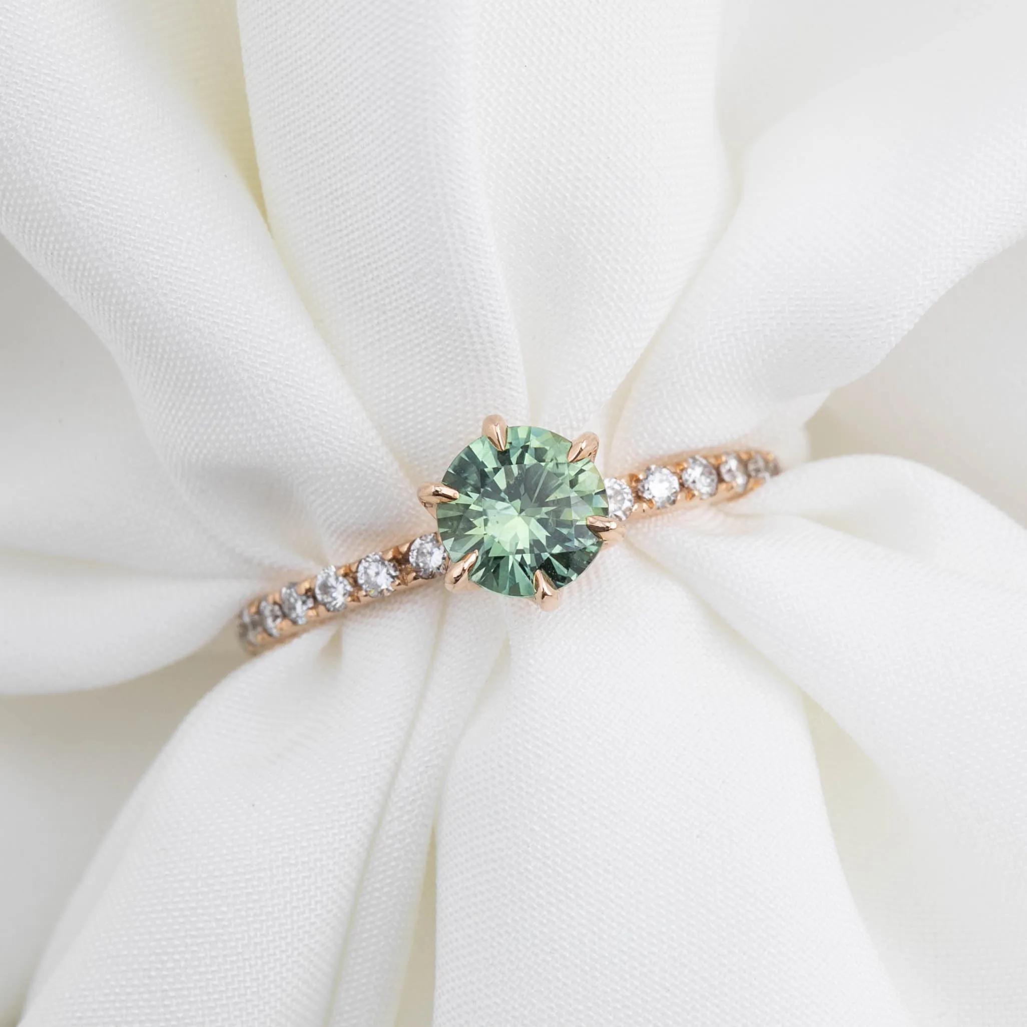 Maria Luxe Ring 0.9ct Light Green Montana Sapphire, 14K Rose Gold (One of a kind)