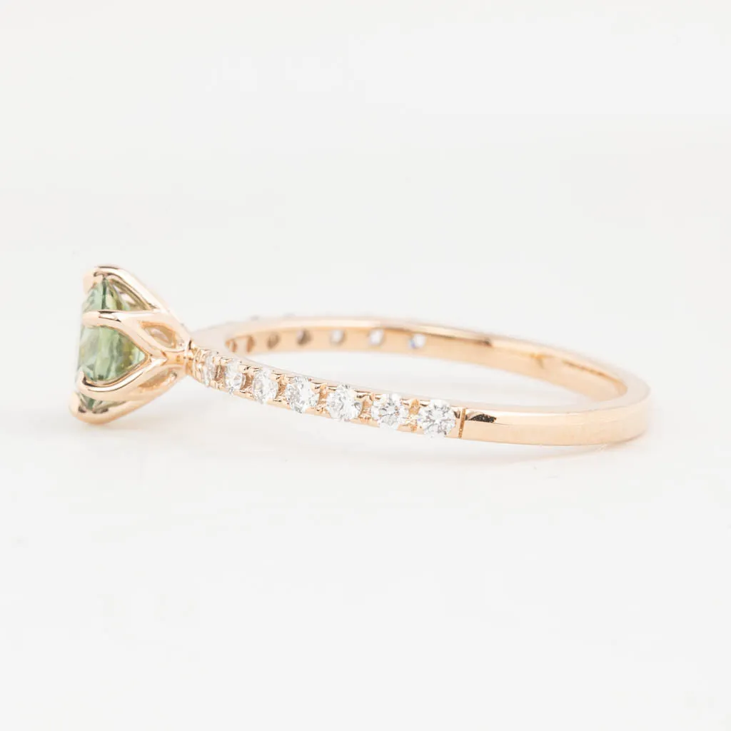 Maria Luxe Ring 0.9ct Light Green Montana Sapphire, 14K Rose Gold (One of a kind)