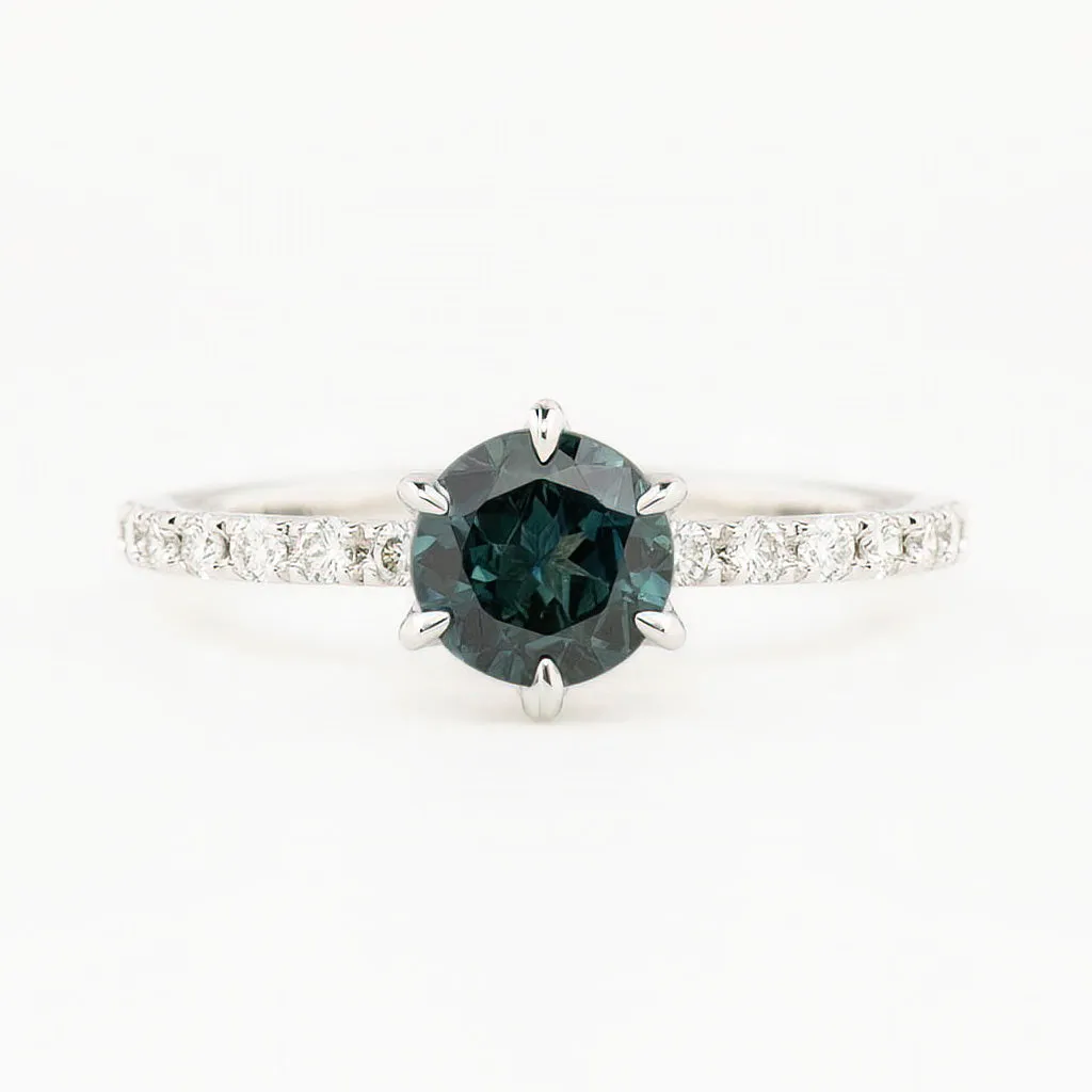 Maria Luxe Ring 1.03ct Deep Teal Blue Queensland Sapphire, 14K White Gold (One of a kind)