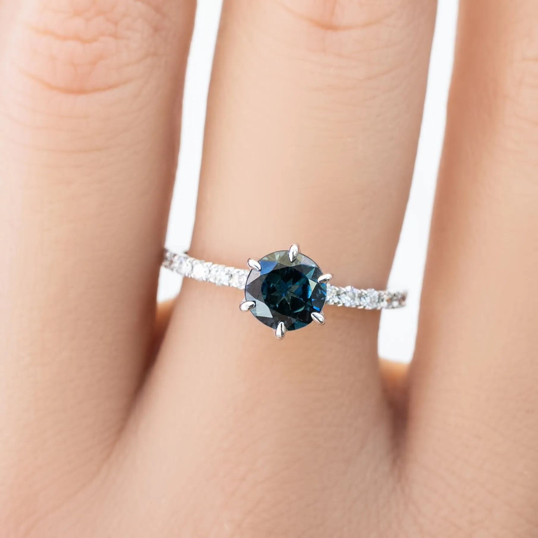 Maria Luxe Ring 1.03ct Deep Teal Blue Queensland Sapphire, 14K White Gold (One of a kind)