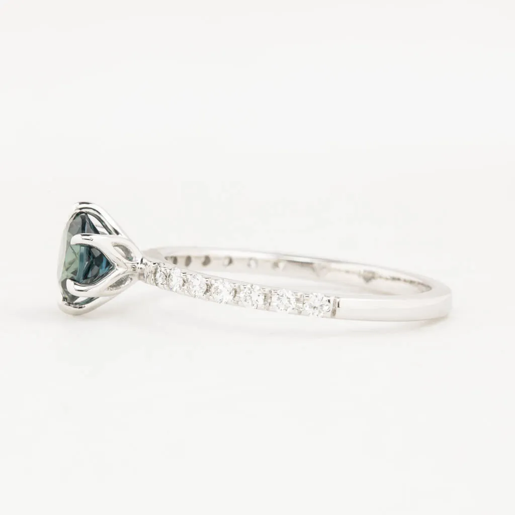 Maria Luxe Ring 1.03ct Deep Teal Blue Queensland Sapphire, 14K White Gold (One of a kind)