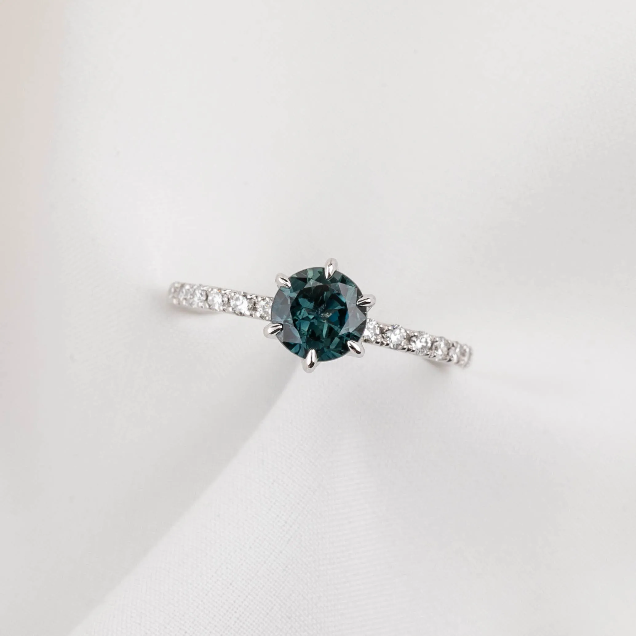 Maria Luxe Ring 1.03ct Deep Teal Blue Queensland Sapphire, 14K White Gold (One of a kind)