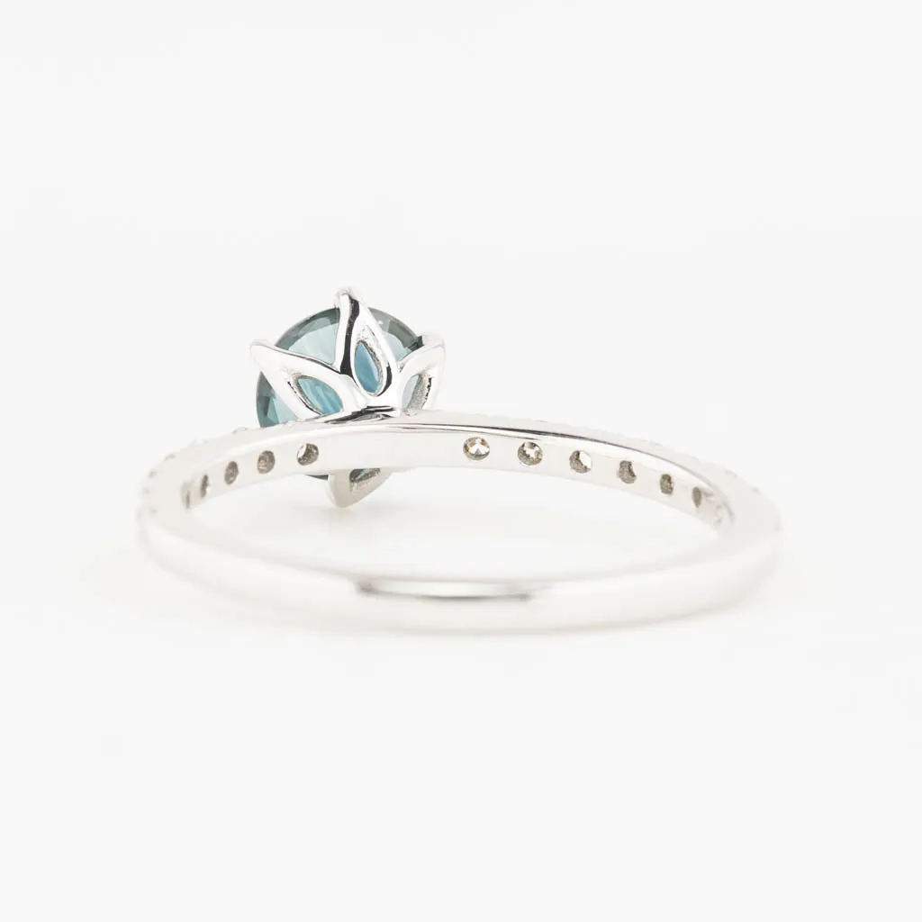 Maria Luxe Ring 1.03ct Deep Teal Blue Queensland Sapphire, 14K White Gold (One of a kind)