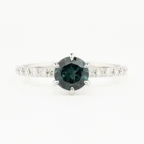 Maria Luxe Ring 1.03ct Deep Teal Blue Queensland Sapphire, 14K White Gold (One of a kind)