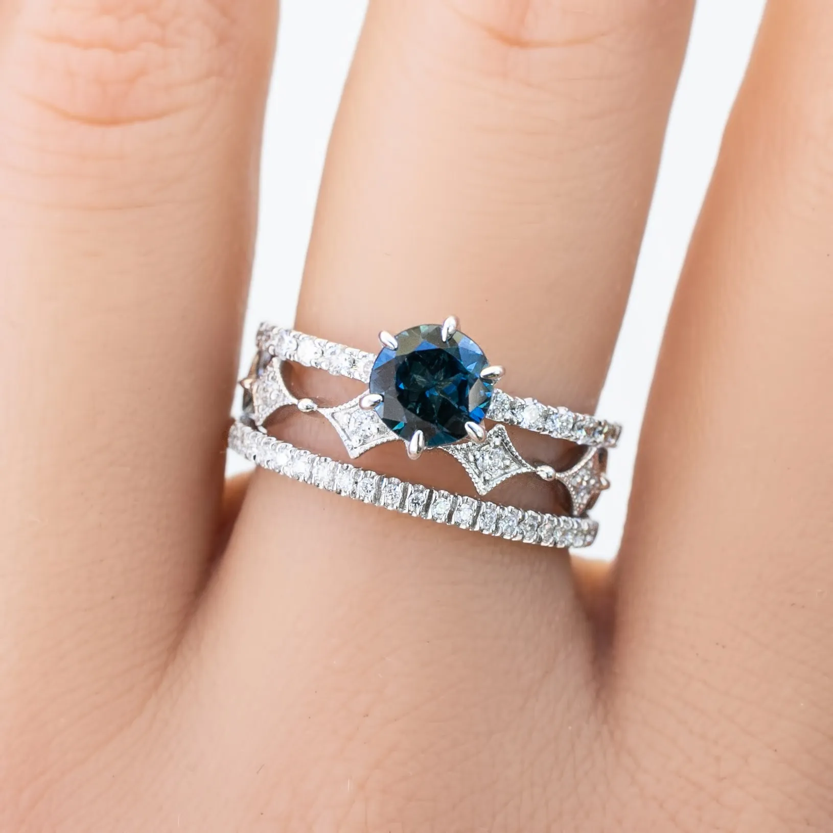 Maria Luxe Ring 1.03ct Deep Teal Blue Queensland Sapphire, 14K White Gold (One of a kind)