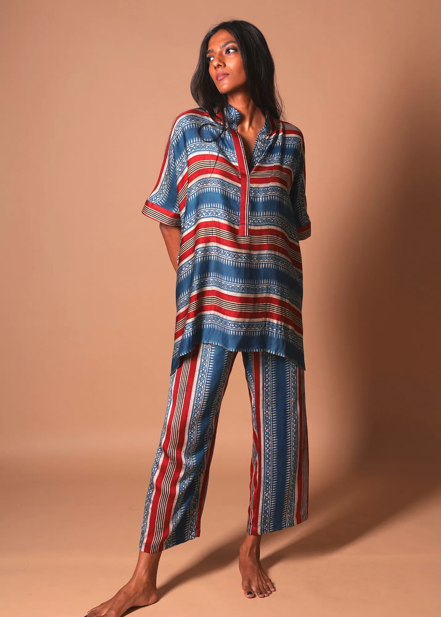 Marina Crop Pant - Ajrakh Stripes