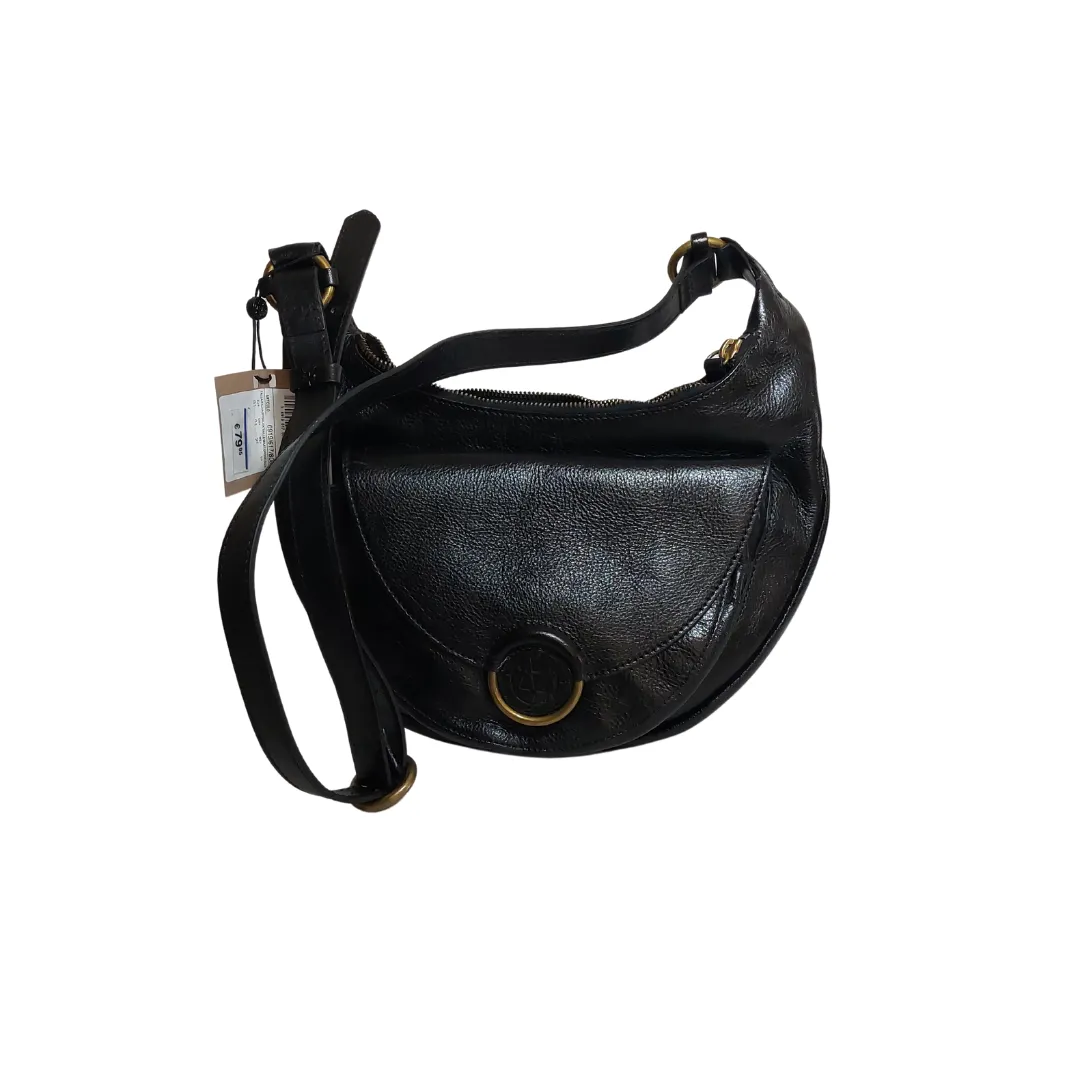 Massimo Dutti Black Textured Leather Saddle Crossbody Bag | Brand New |