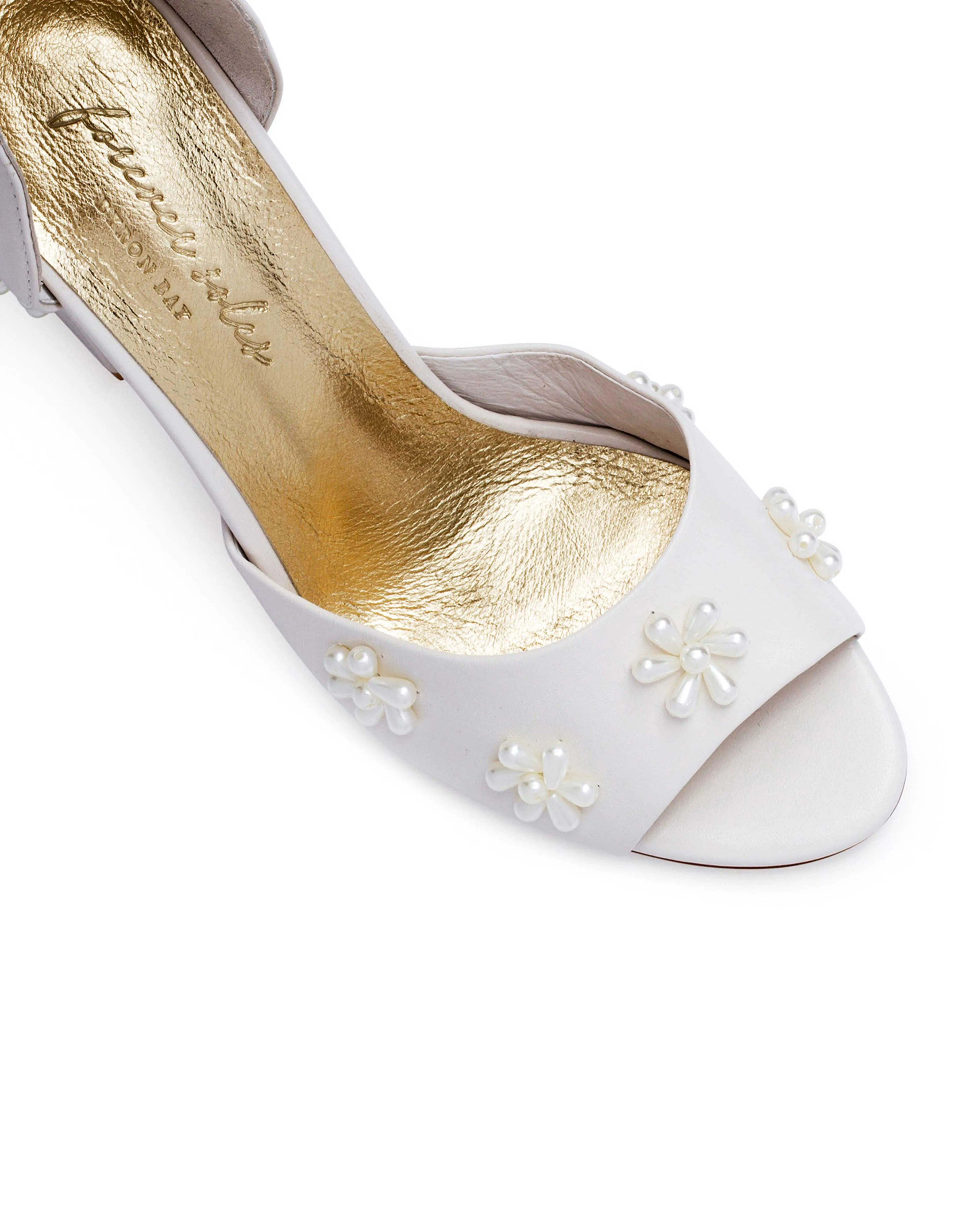 MELODY - IVORY LEATHER PEARL FLOWER BRIDAL SHOES