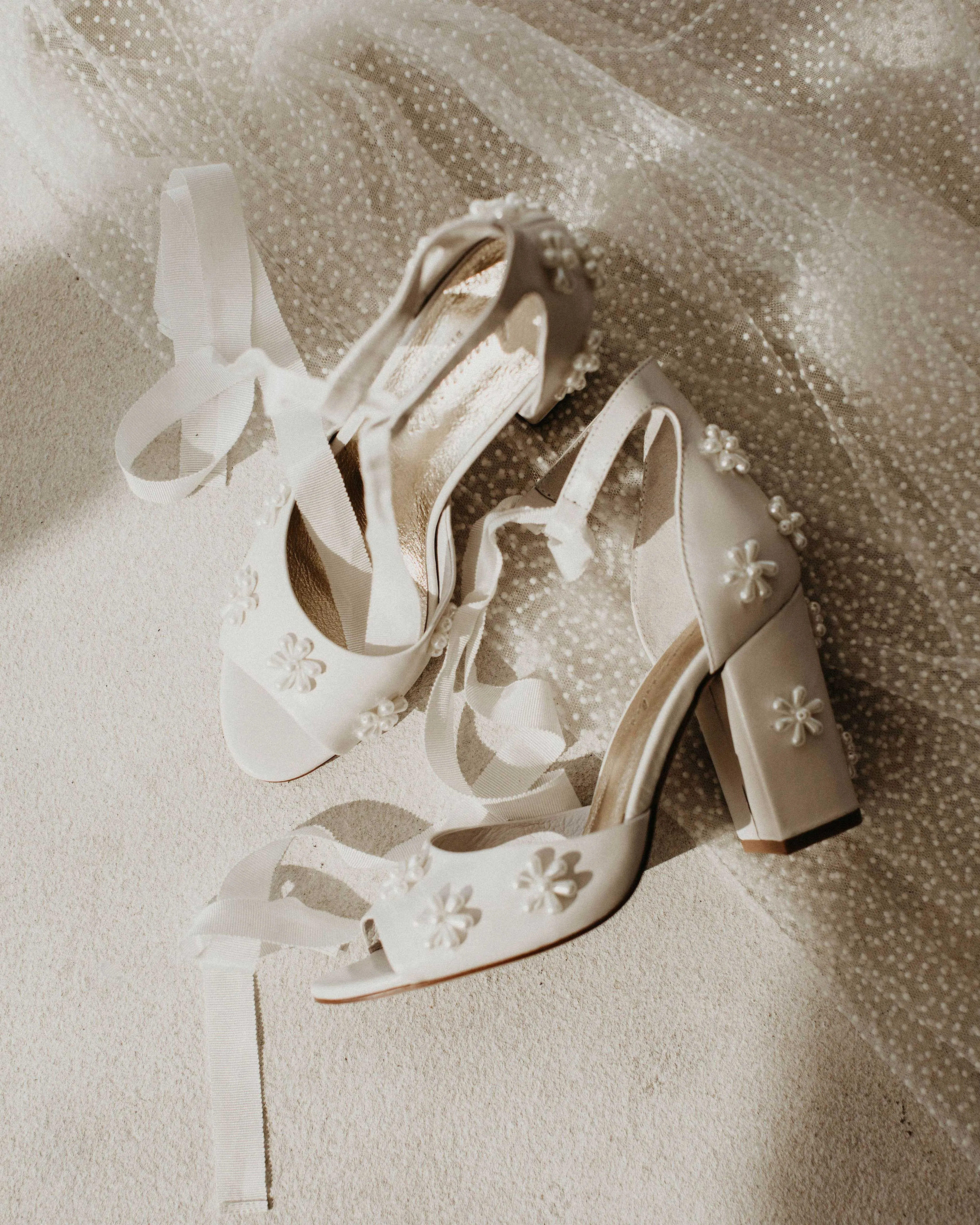 MELODY - IVORY LEATHER PEARL FLOWER BRIDAL SHOES