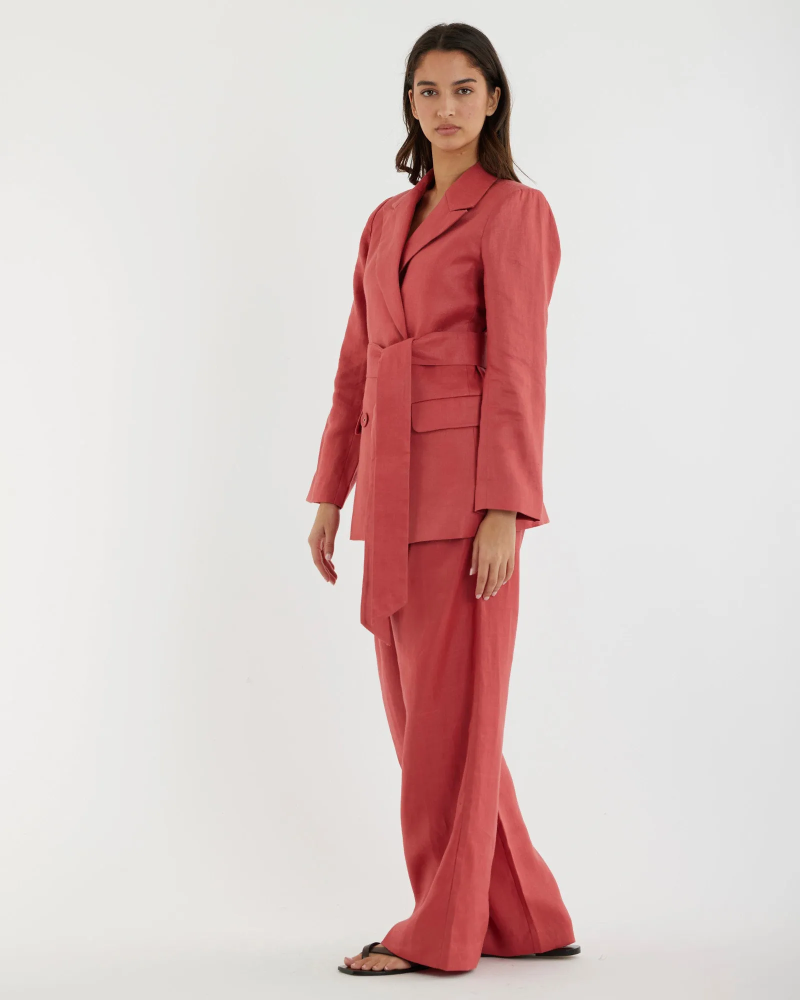 Mia Double Breasted Tie Blazer - Cerise