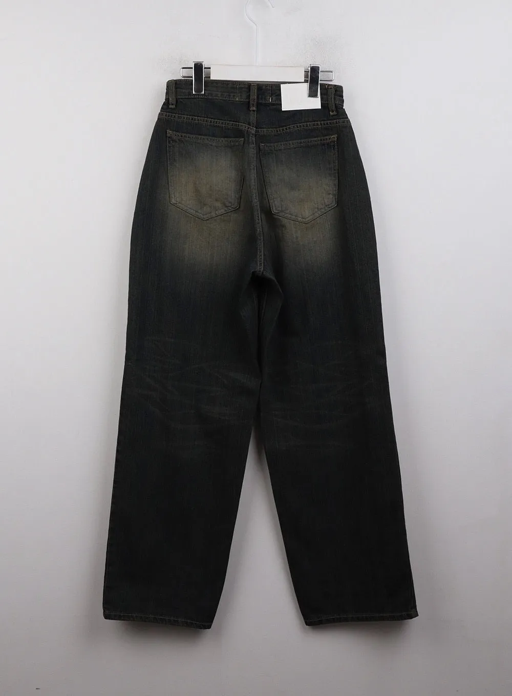 Mid Waist Washed Button Wide Leg Jeans CJ411