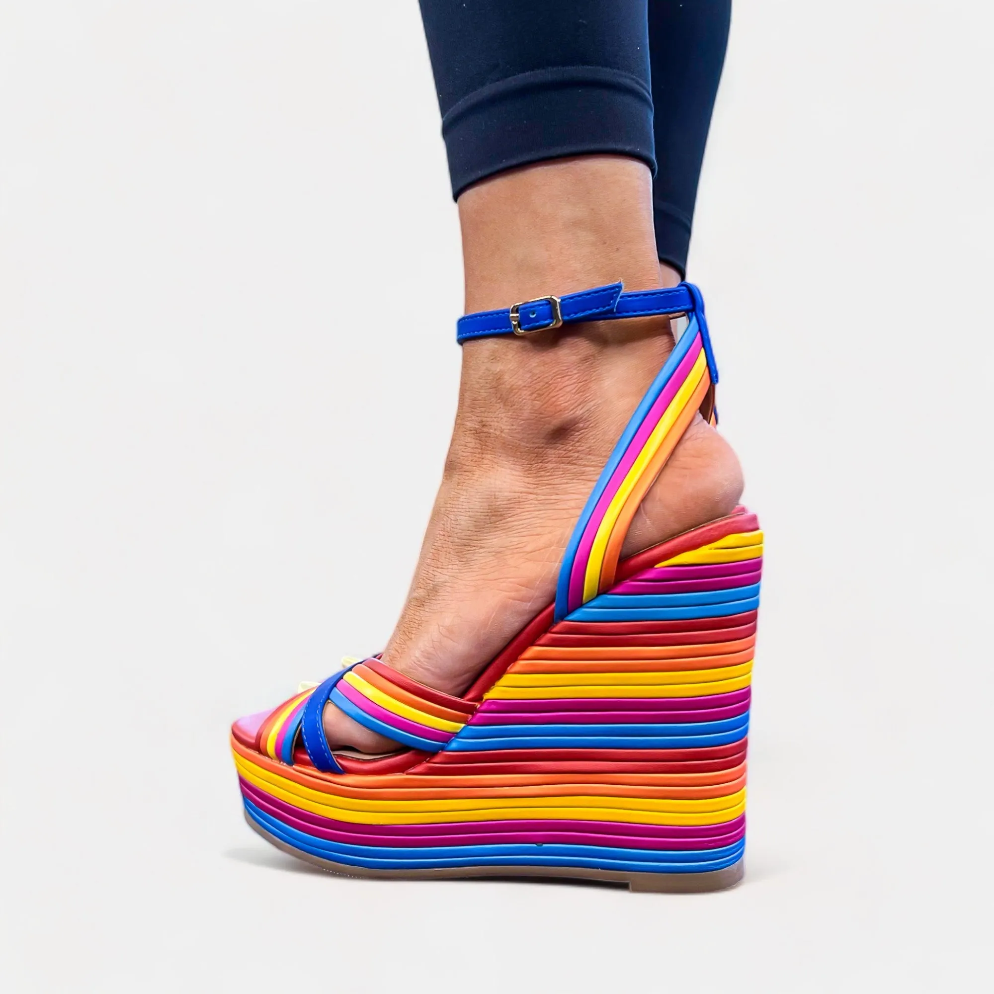 Multi Striped Wedge Sandals