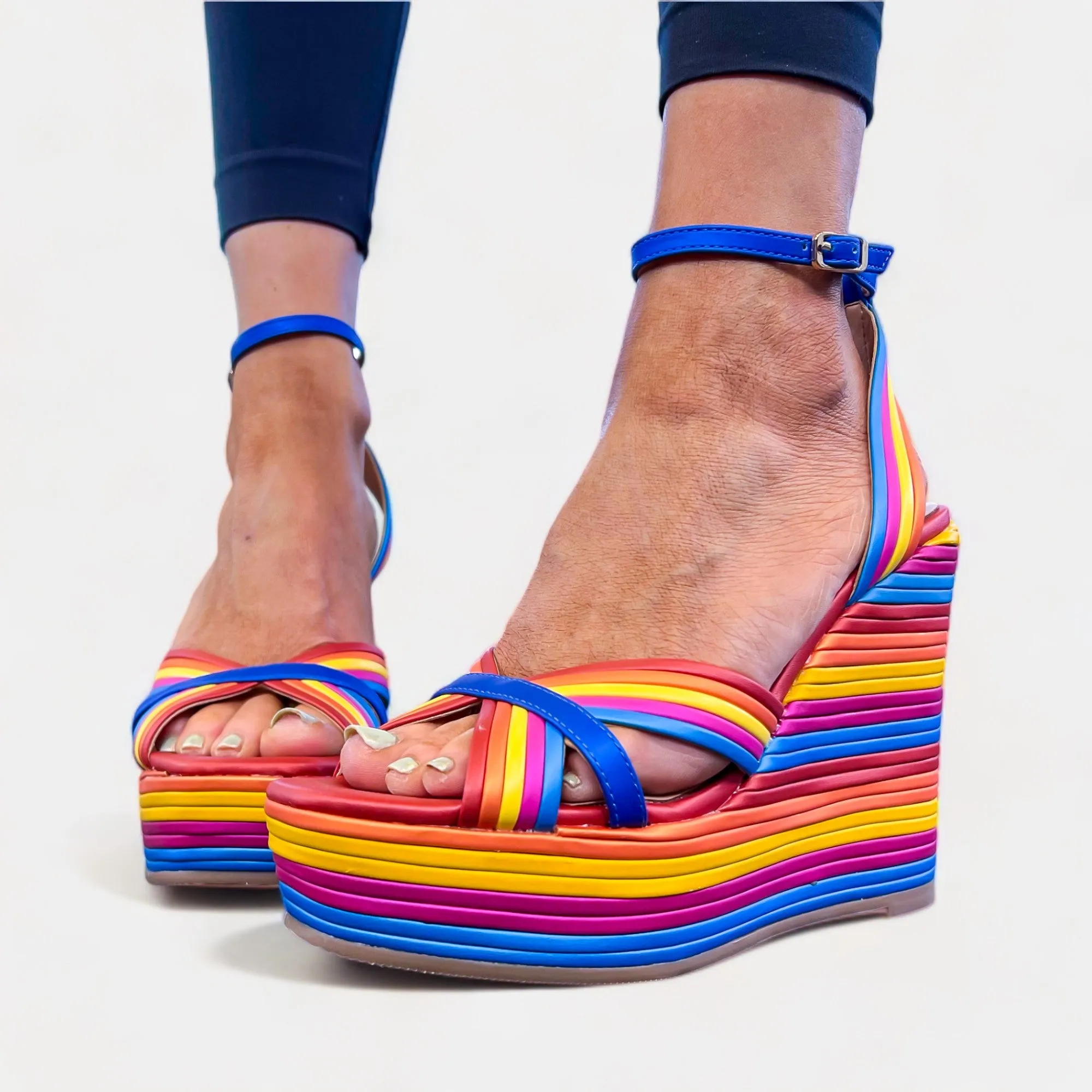 Multi Striped Wedge Sandals