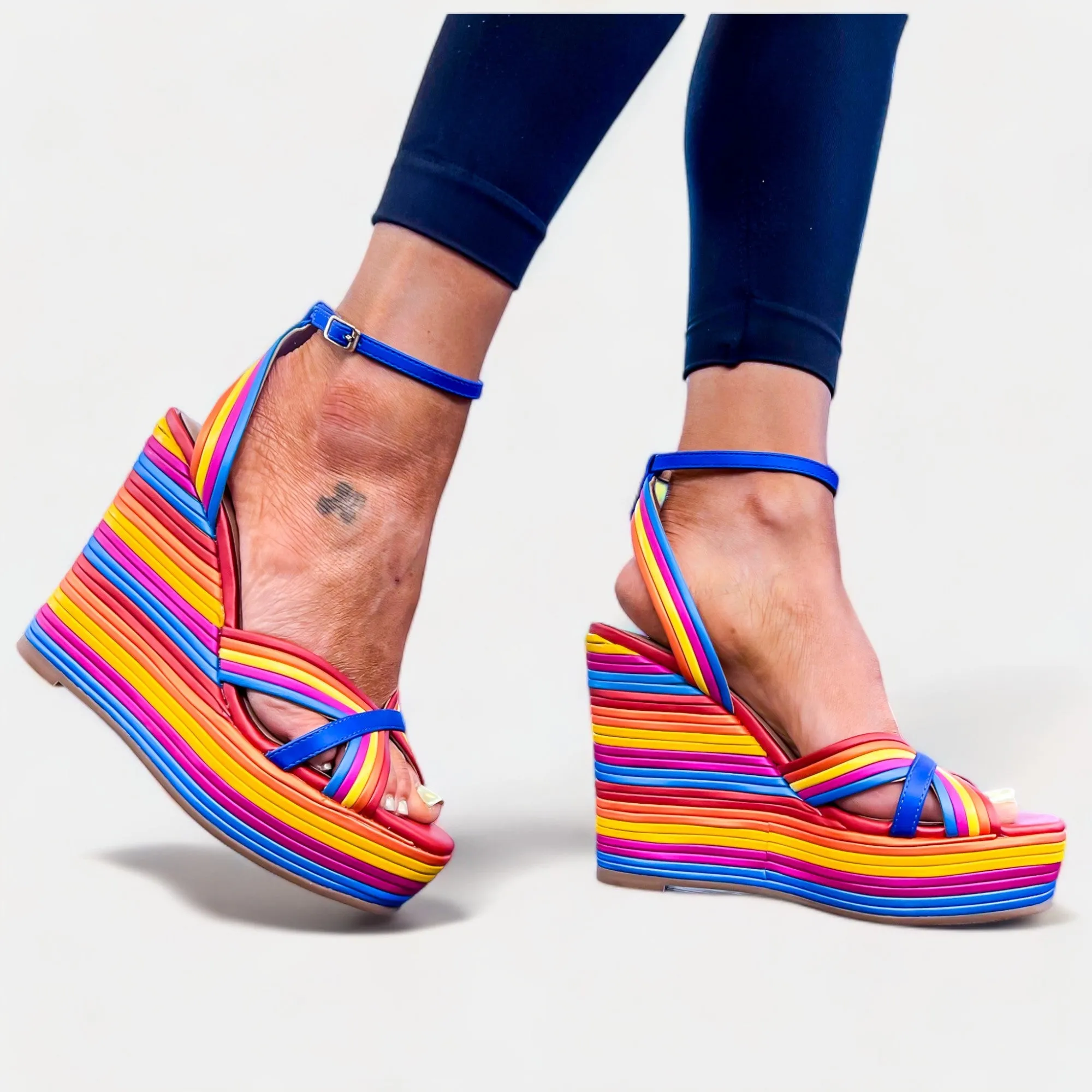 Multi Striped Wedge Sandals