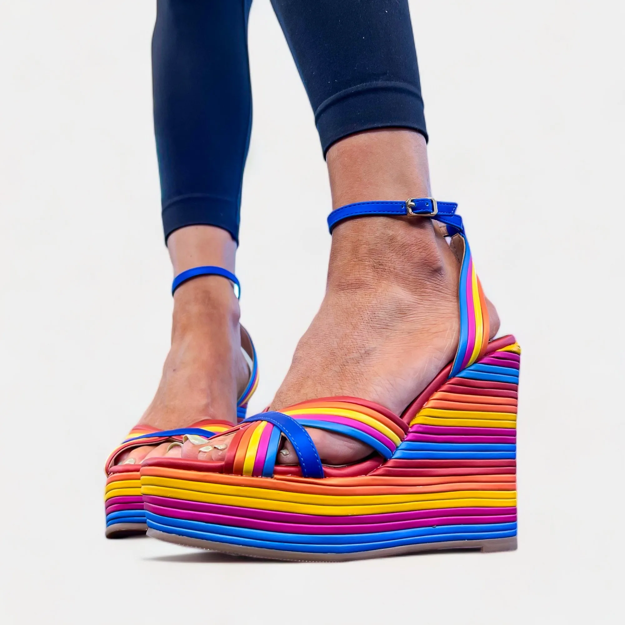 Multi Striped Wedge Sandals