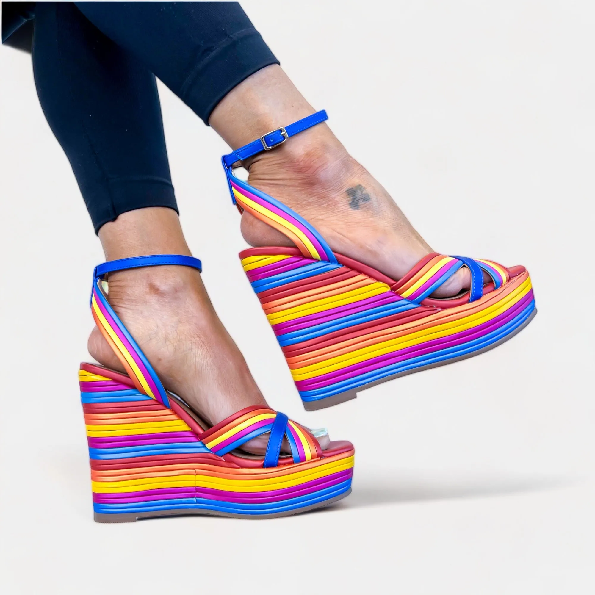 Multi Striped Wedge Sandals