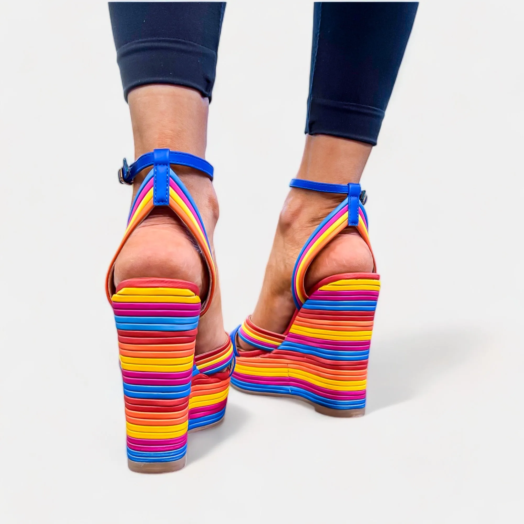 Multi Striped Wedge Sandals