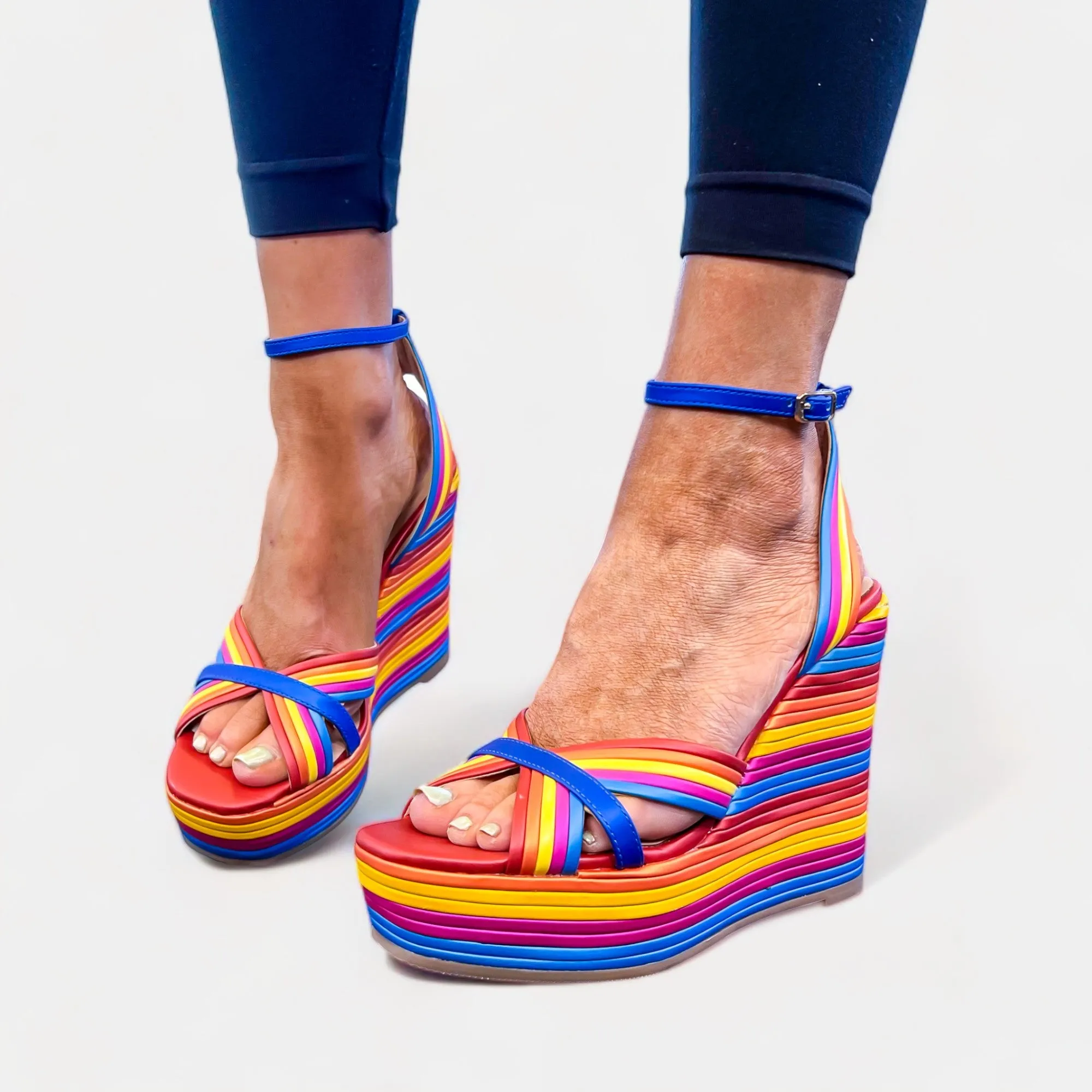 Multi Striped Wedge Sandals